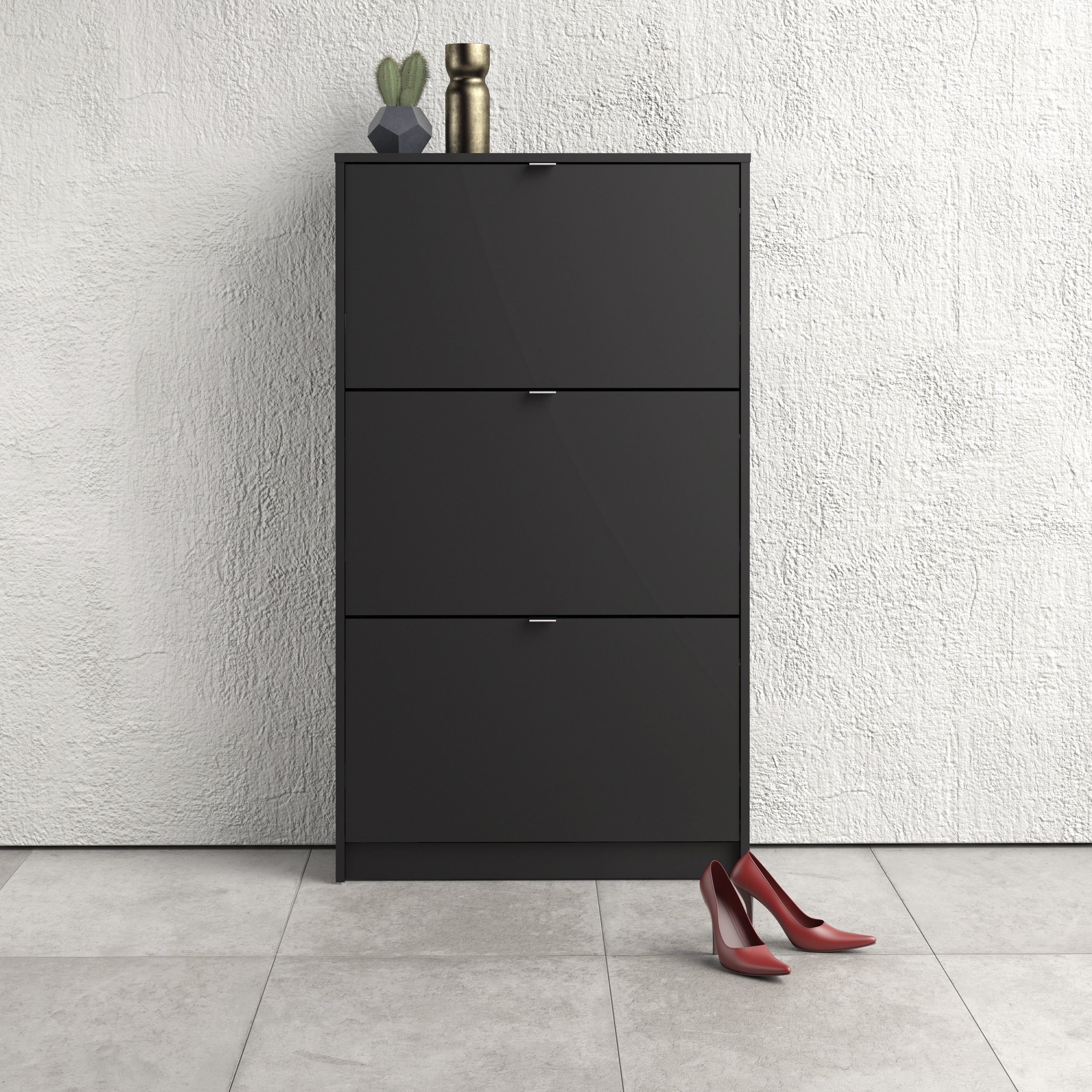 Shoes Shoe Cabinet 3 Flip Down Doors and 2 layers in Matt Black – FTG, view 5