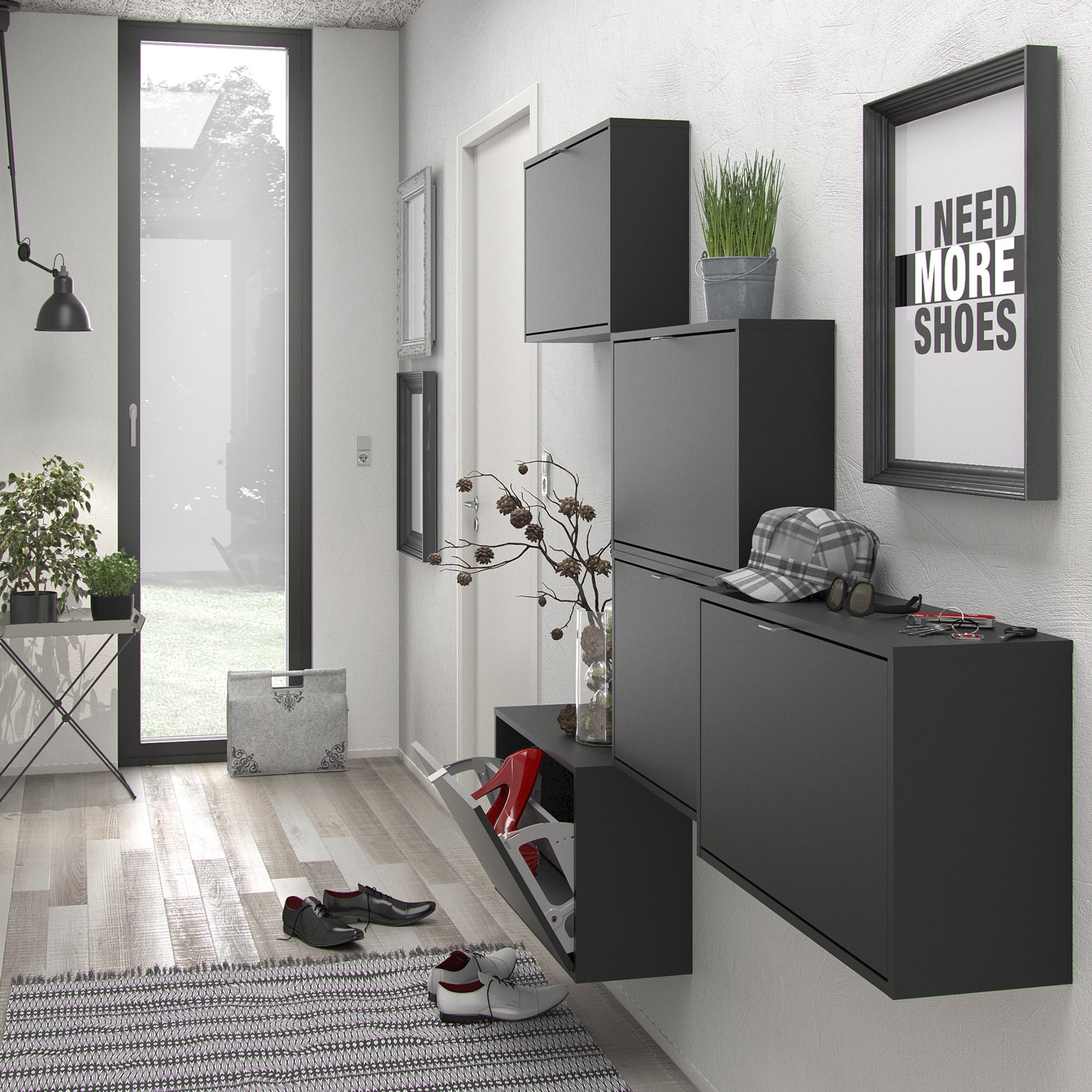 Shoes Shoe Cabinet 3 Flip Down Doors and 2 layers in Matt Black – FTG, view 7