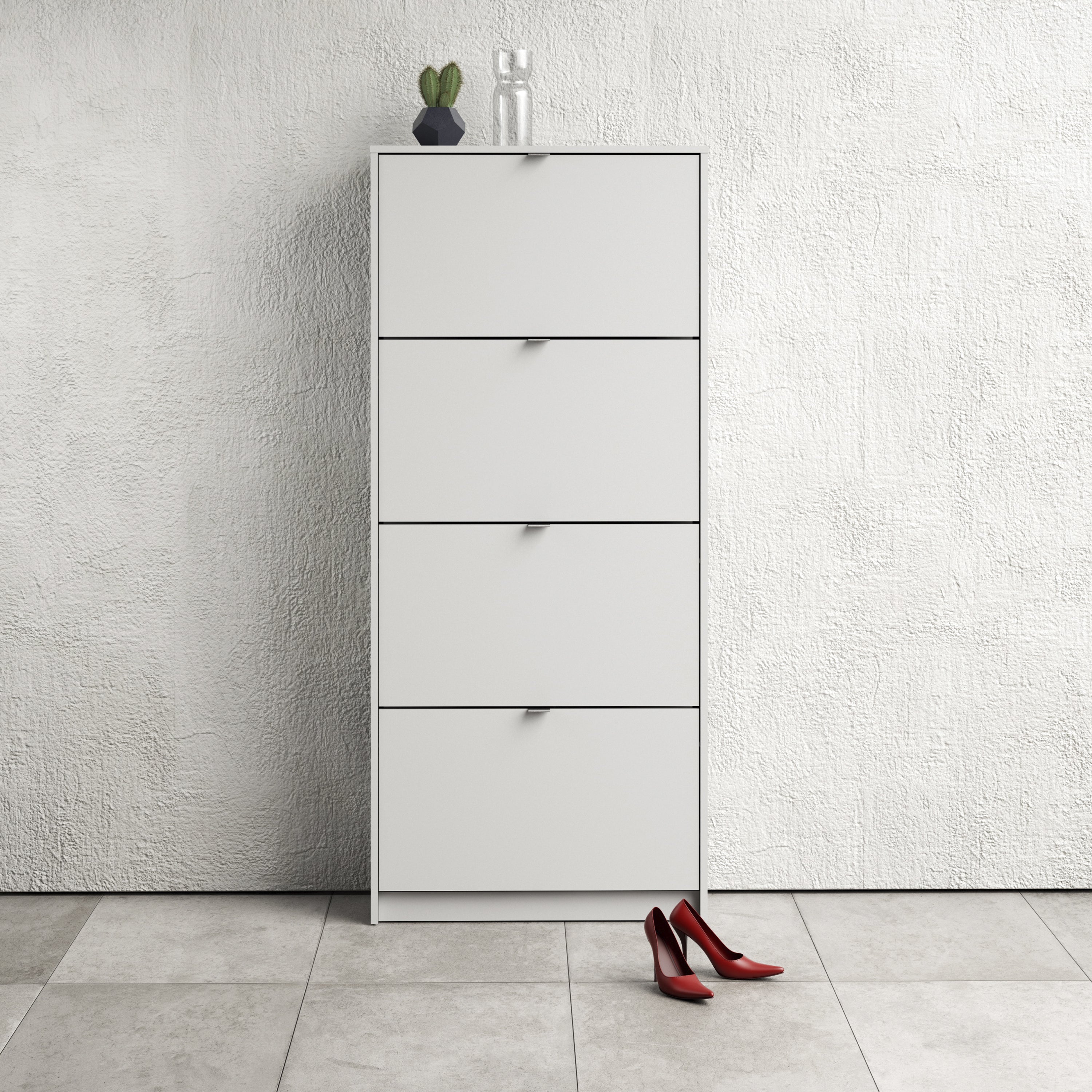 Shoes Shoe Cabinet 4 Flip Down Doors and 2 layers in White – FTG, view 5