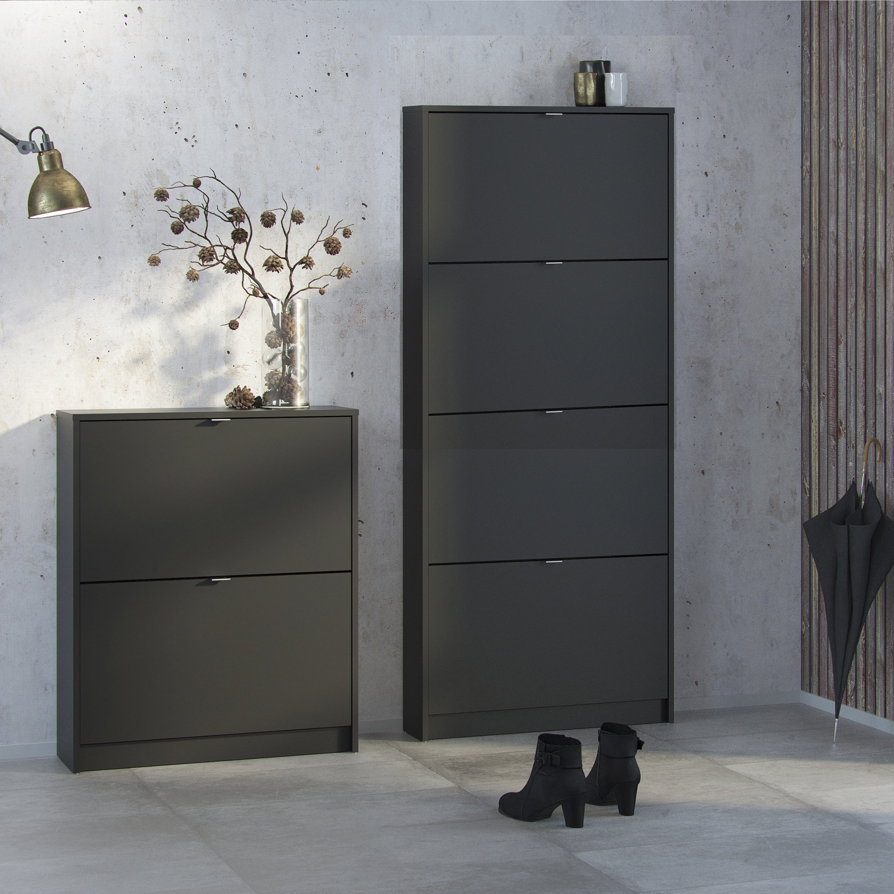 Shoes Shoe Cabinet 4 Flip Down Doors and 2 layers in Matt Black – FTG, view 6