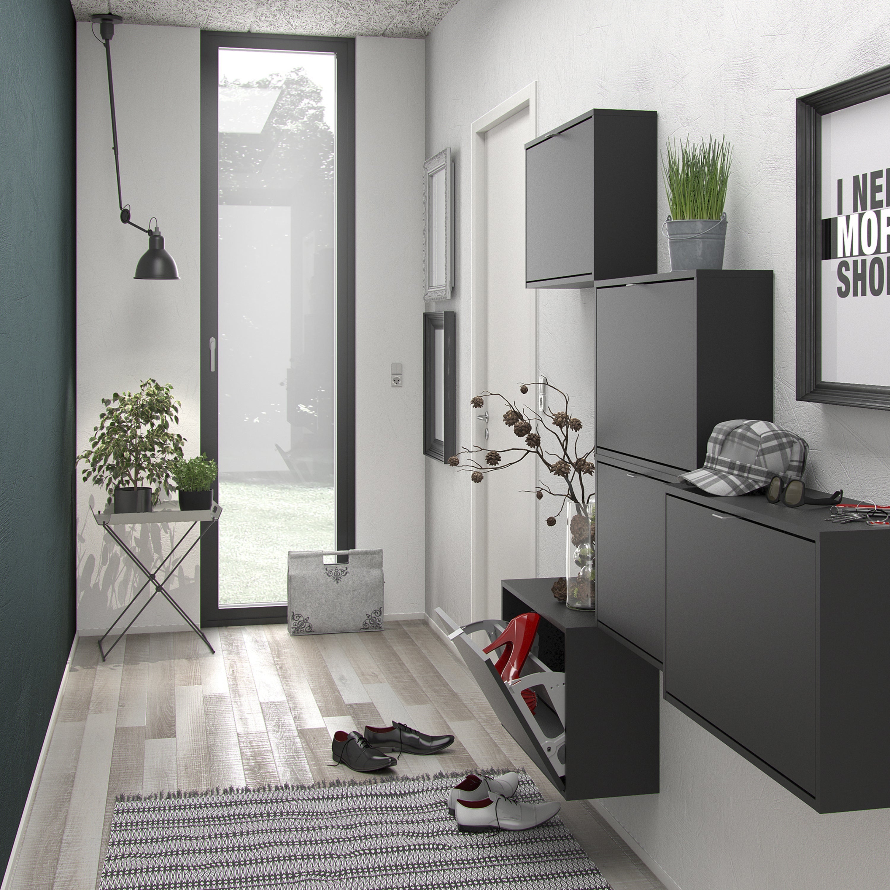 Shoes Shoe Cabinet 4 Flip Down Doors and 2 layers in Matt Black – FTG, view 7