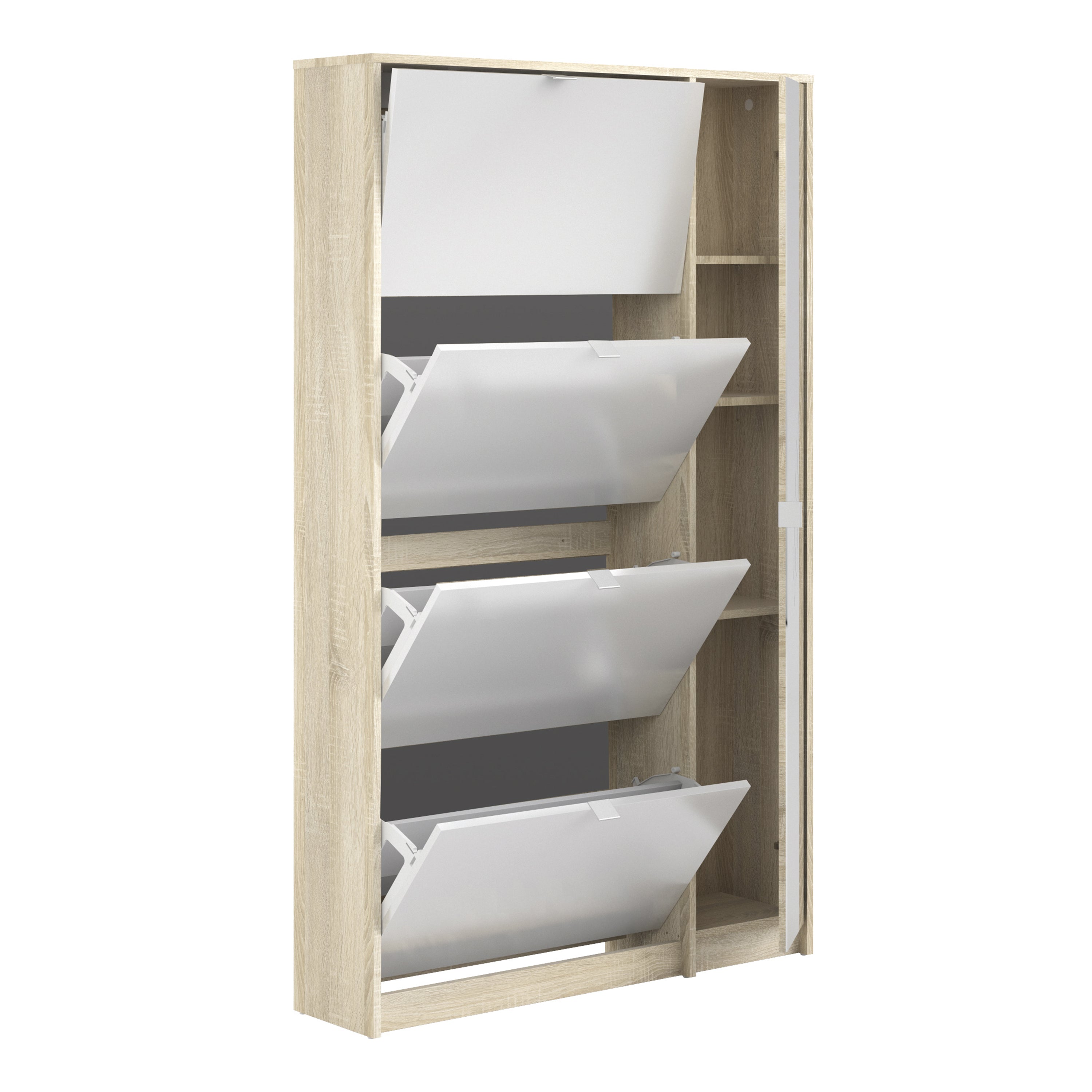Shoes Shoe Cabinet 4 Flip Down Doors and 2 layers 1 Mirror Door Oak structure – FTG, view 4