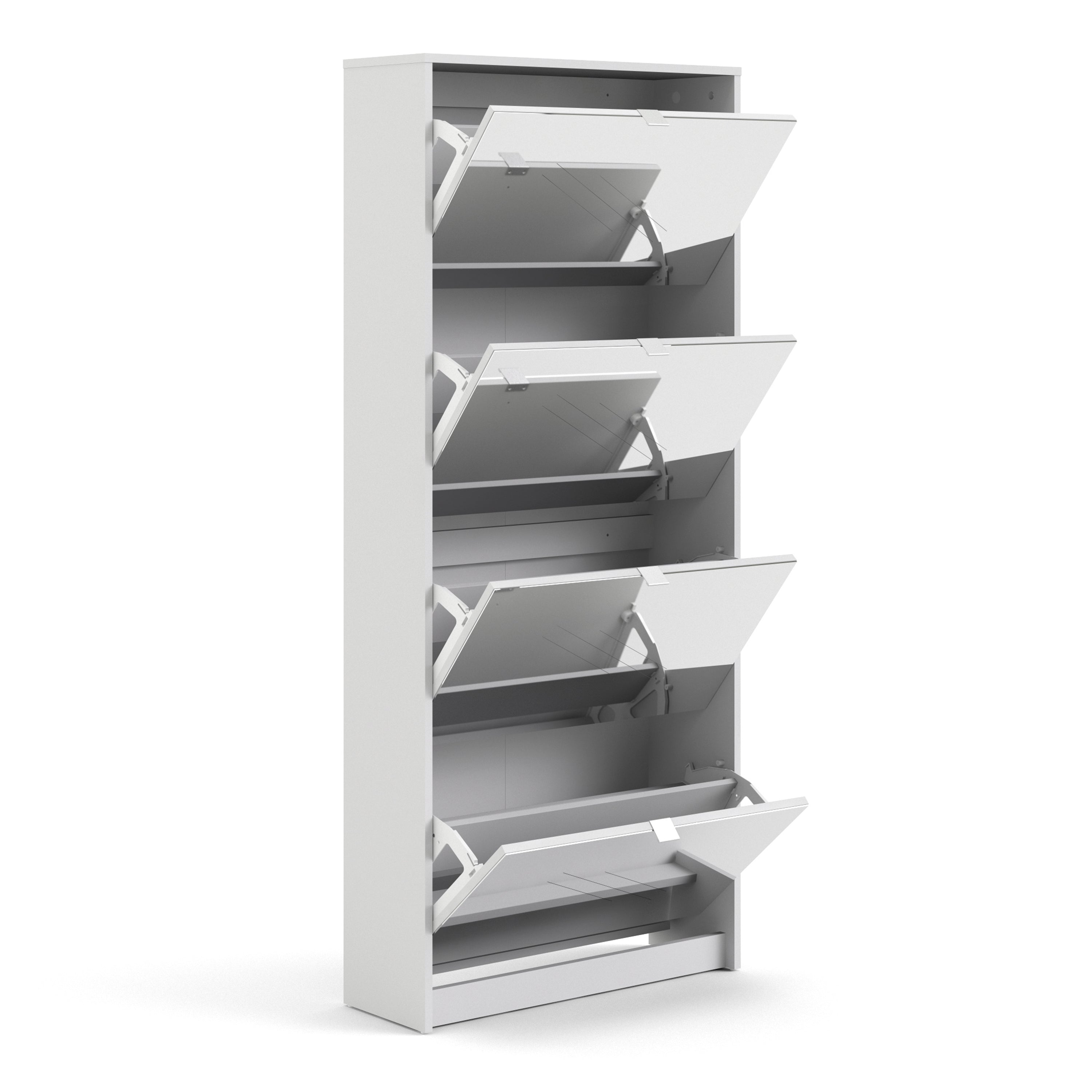 Shoes Shoe Cabinet 4 Flip Down Mirror Doors and 2 layers in White – FTG, view 4