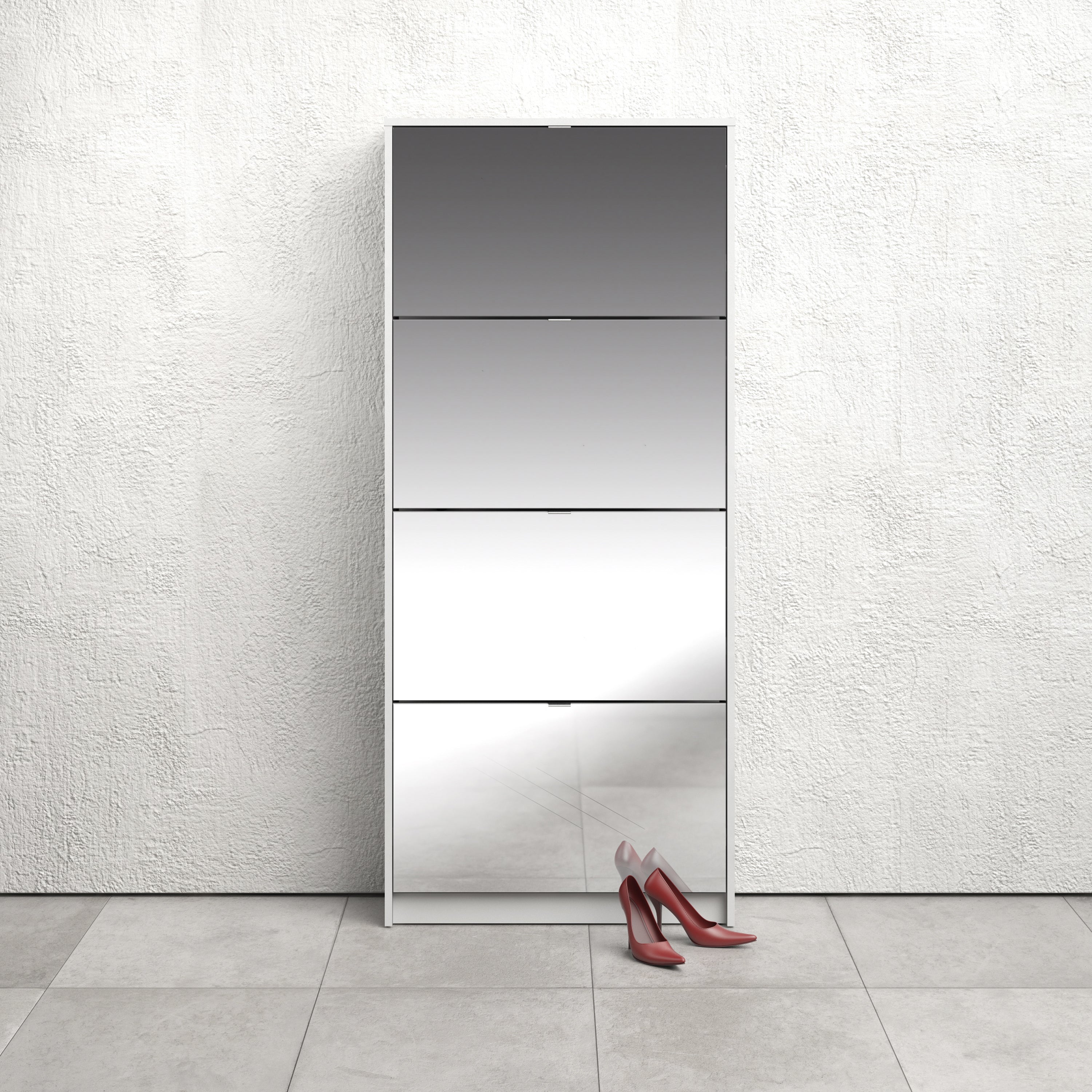 Shoes Shoe Cabinet 4 Flip Down Mirror Doors and 2 layers in White – FTG, view 5