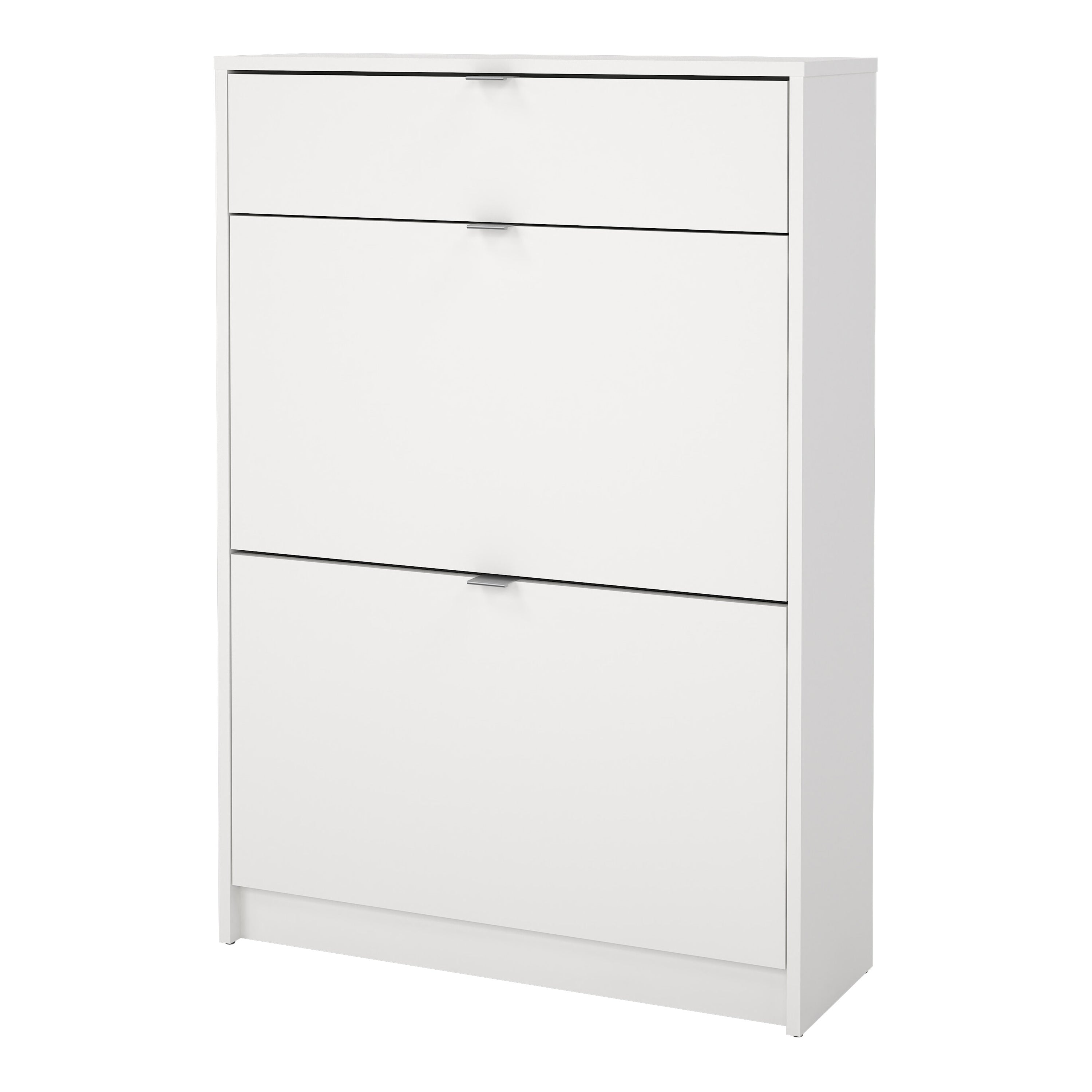 Shoes Shoe Cabinet 2 Flip Down Doors + 1 Drawer in White – FTG, view 3
