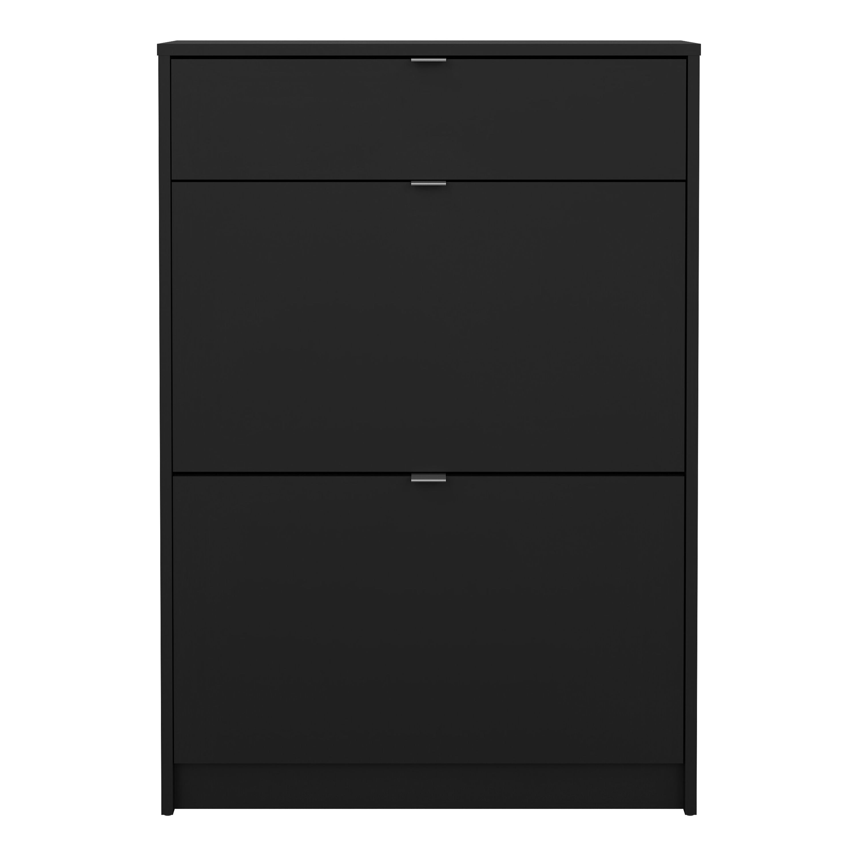 Shoes Shoe Cabinet 2 Flip Down Doors + 1 Drawer in Matt Black – FTG, view 2