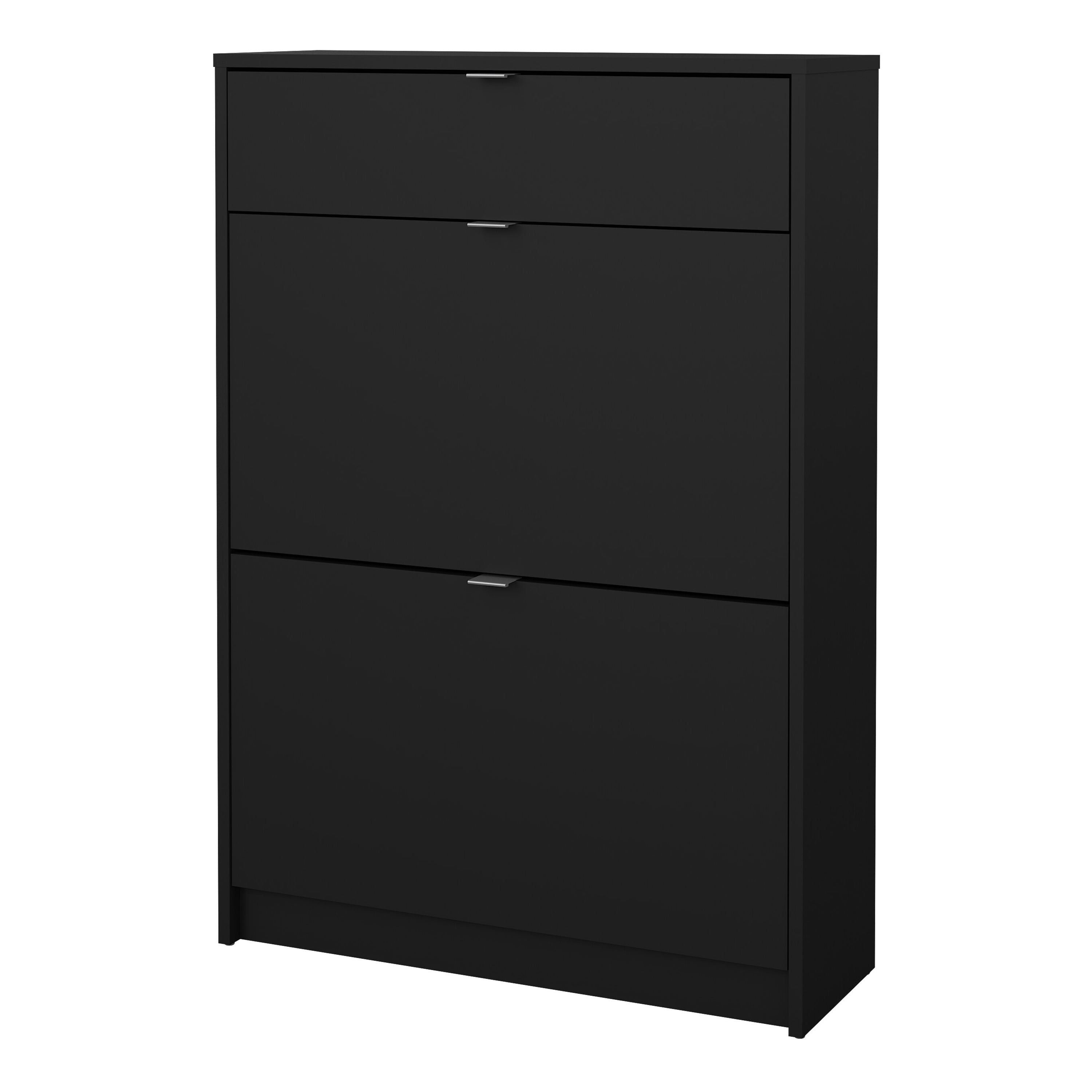 Shoes Shoe Cabinet 2 Flip Down Doors + 1 Drawer in Matt Black – FTG, view 3