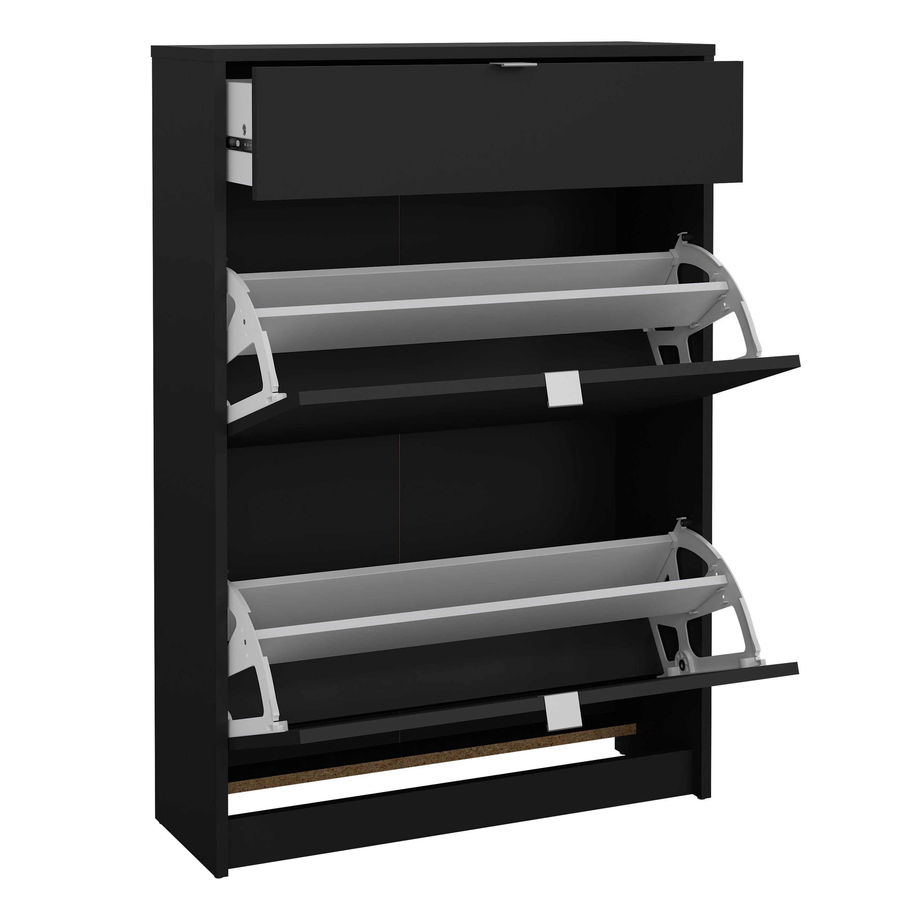 Shoes Shoe Cabinet 2 Flip Down Doors + 1 Drawer in Matt Black – FTG, view 4