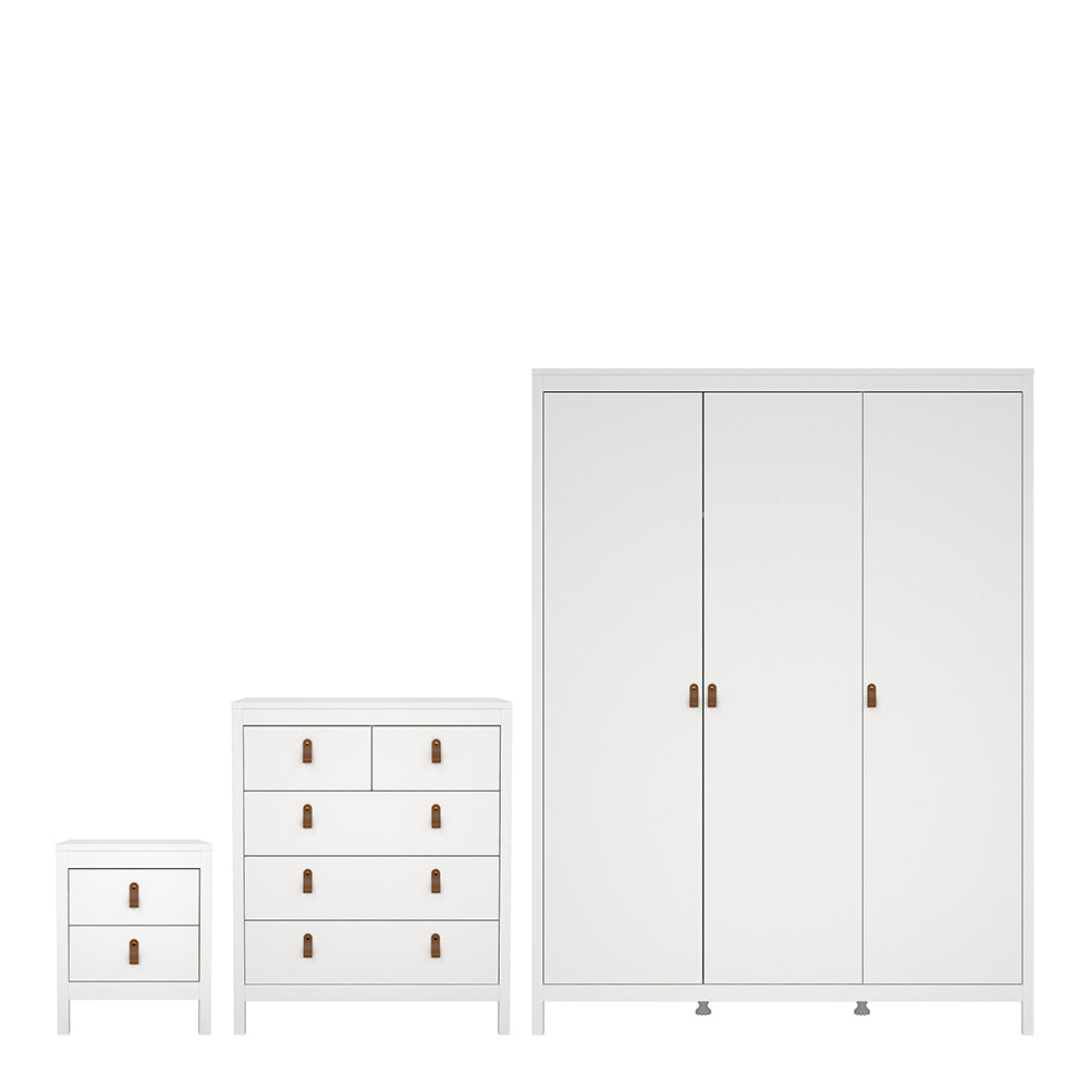 Barcelona Package – Bedside Table 2 Drawers + Chest 5 Drawers + Wardrobe with 3 Doors in White