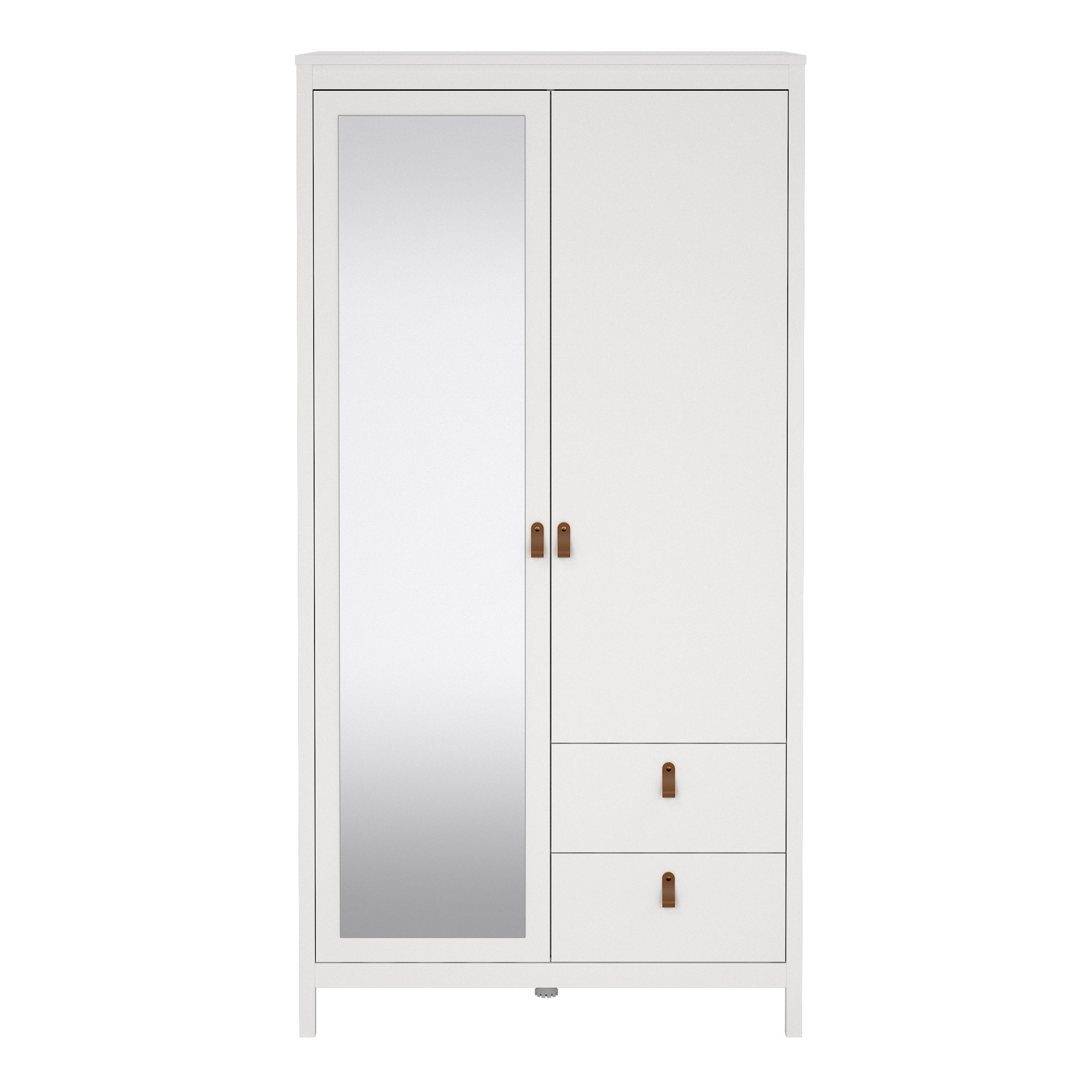 Barcelona Wardrobe with 1 Door 1 Mirror Door 2 Drawers in White – FTG, view 2