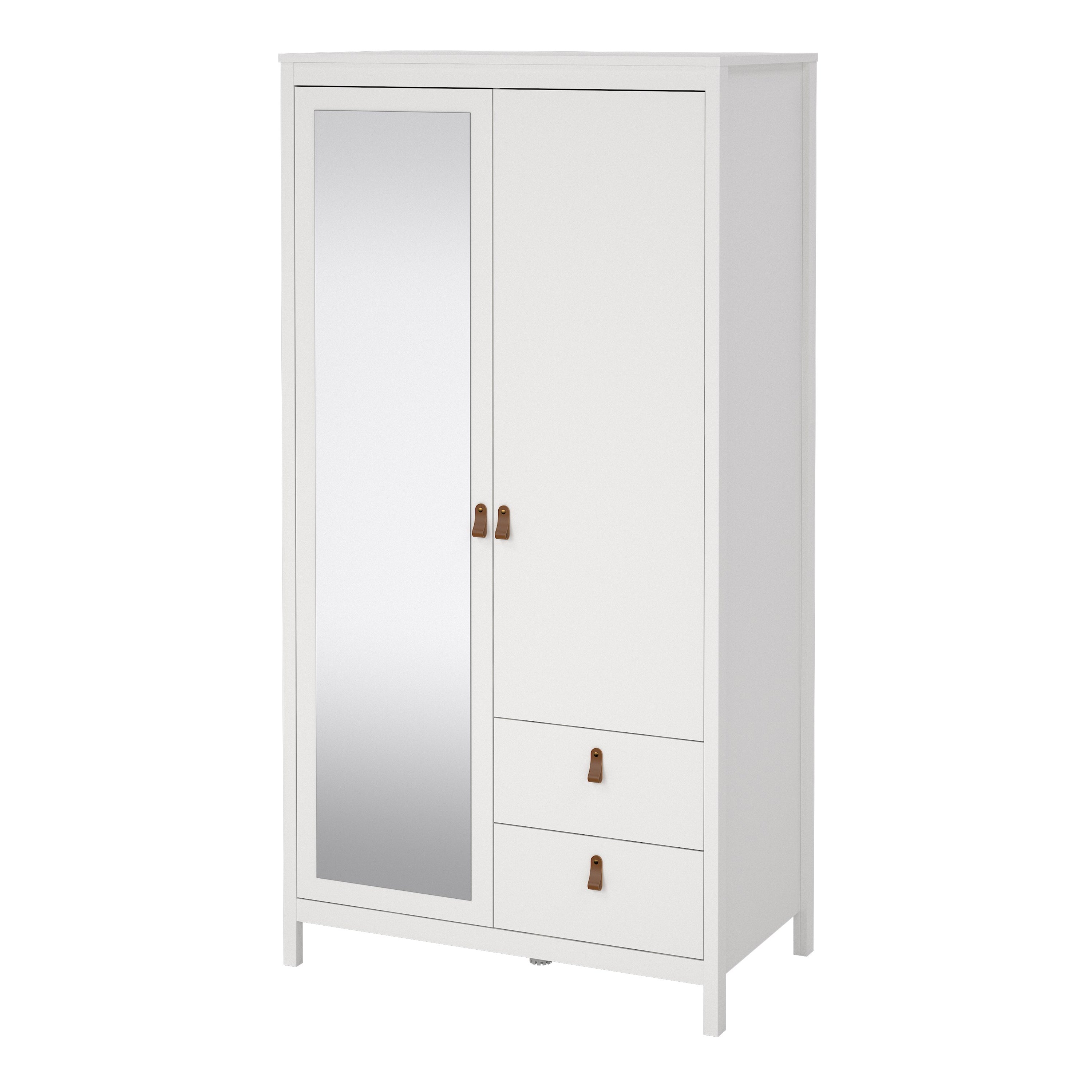 Barcelona Wardrobe with 1 Door 1 Mirror Door 2 Drawers in White – FTG, view 3