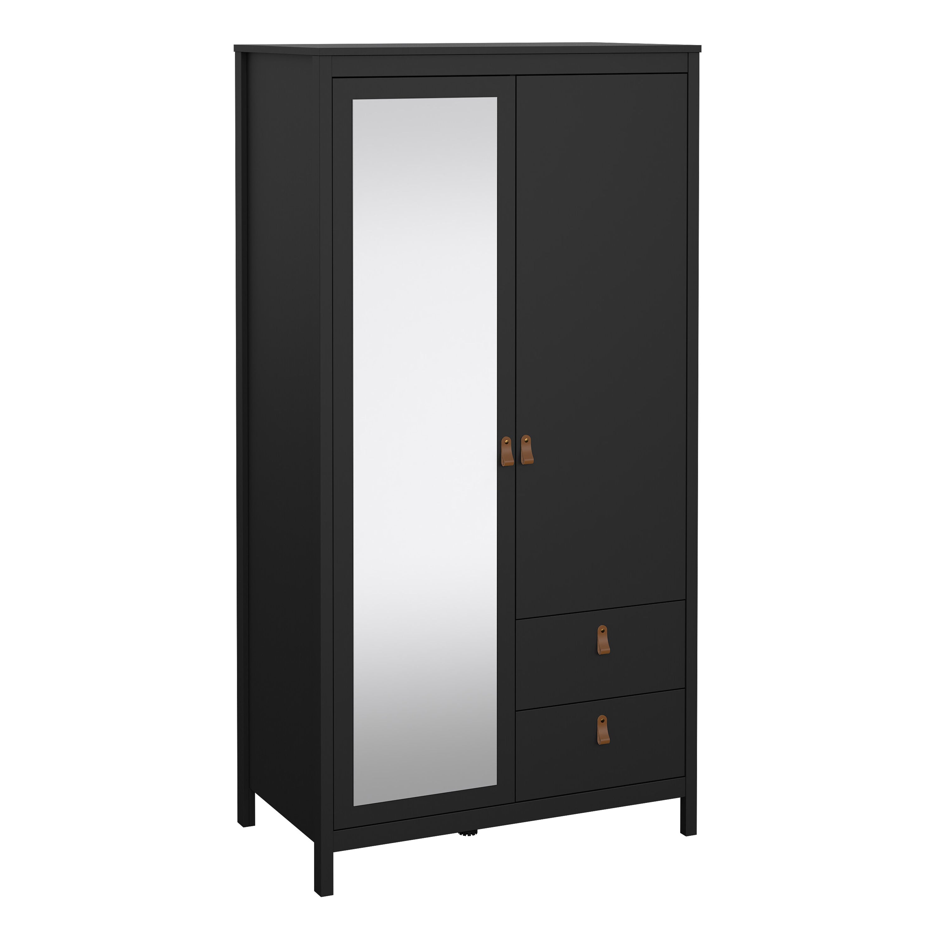 Barcelona Wardrobe with 1 Door 1 Mirror Door 2 Drawers in Matt Black – FTG