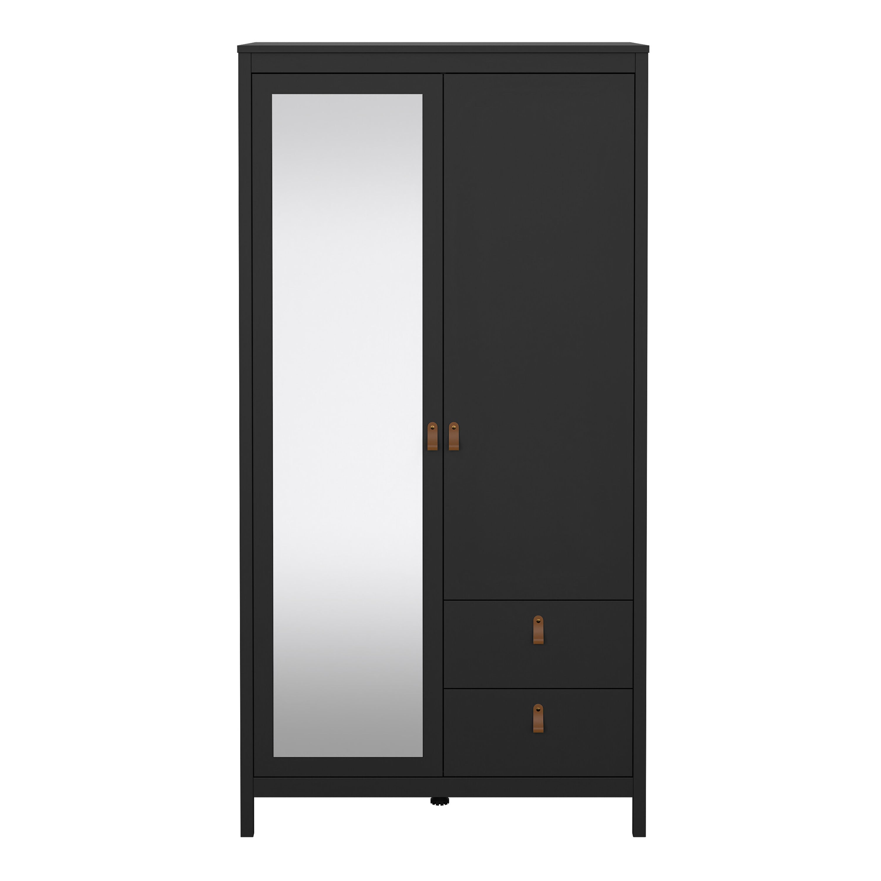 Barcelona Wardrobe with 1 Door 1 Mirror Door 2 Drawers in Matt Black – FTG, view 2