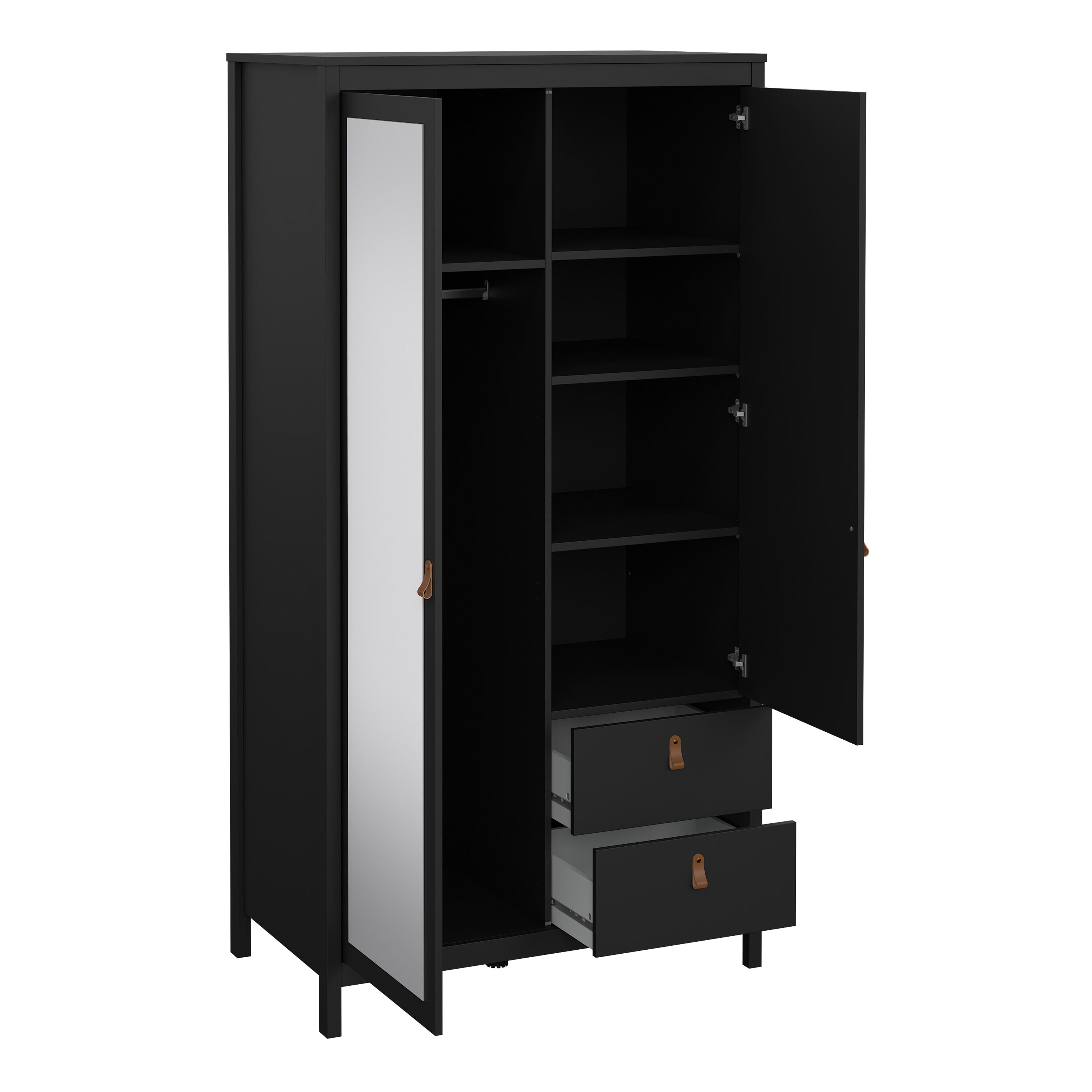 Barcelona Wardrobe with 1 Door 1 Mirror Door 2 Drawers in Matt Black – FTG, view 5