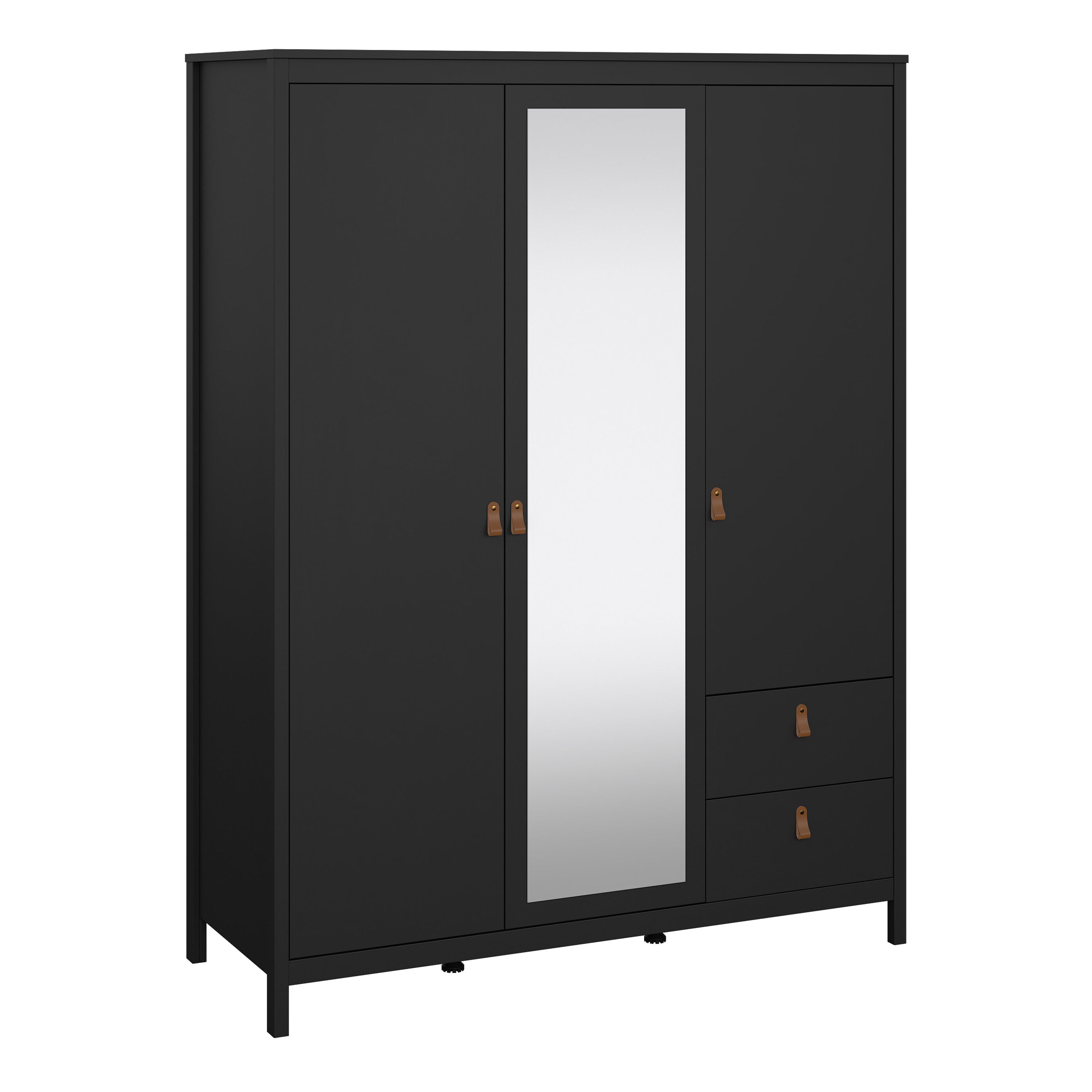 Barcelona Wardrobe with 2 Doors 1 Mirror Door 2 Drawers in Matt Black – FTG