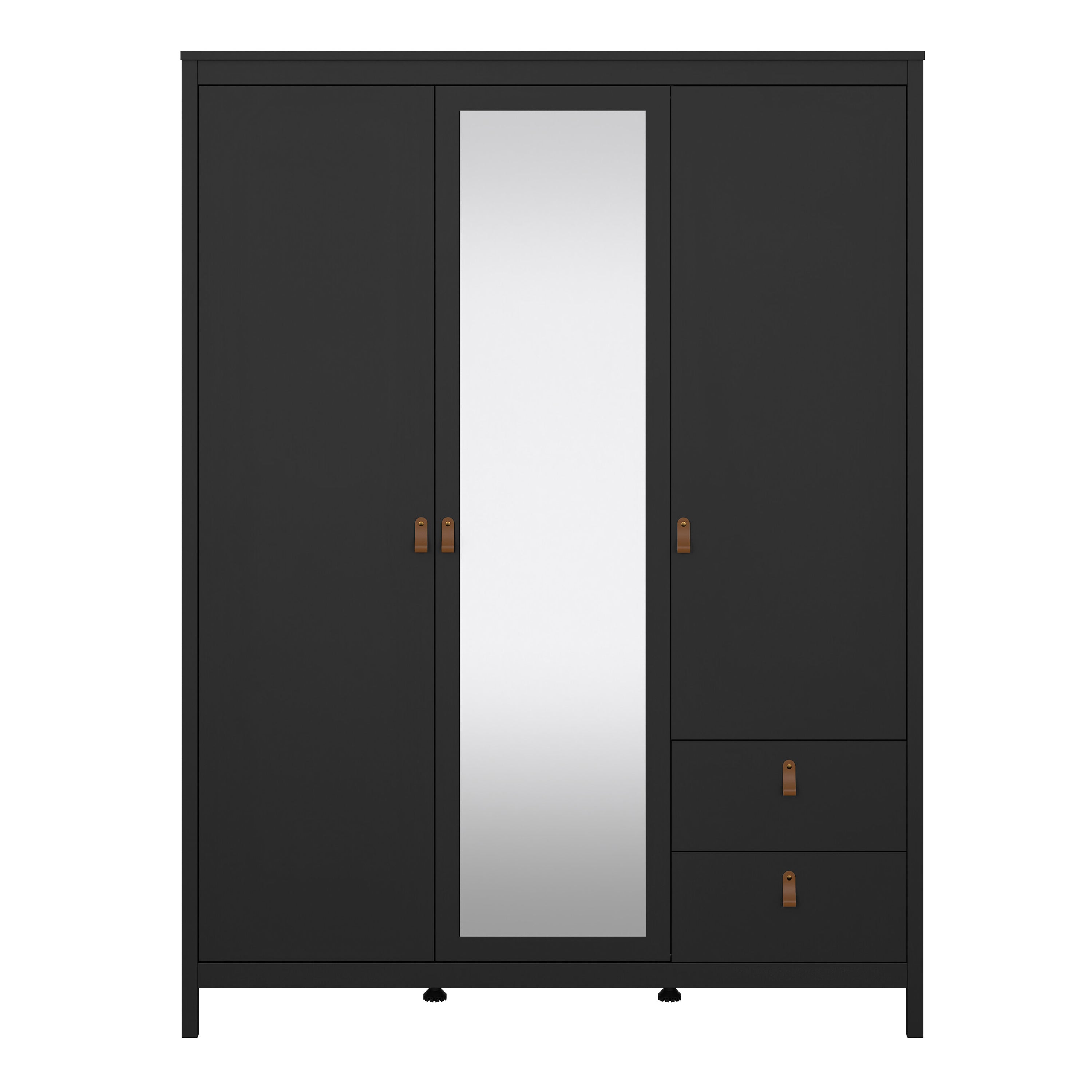 Barcelona Wardrobe with 2 Doors 1 Mirror Door 2 Drawers in Matt Black – FTG, view 2