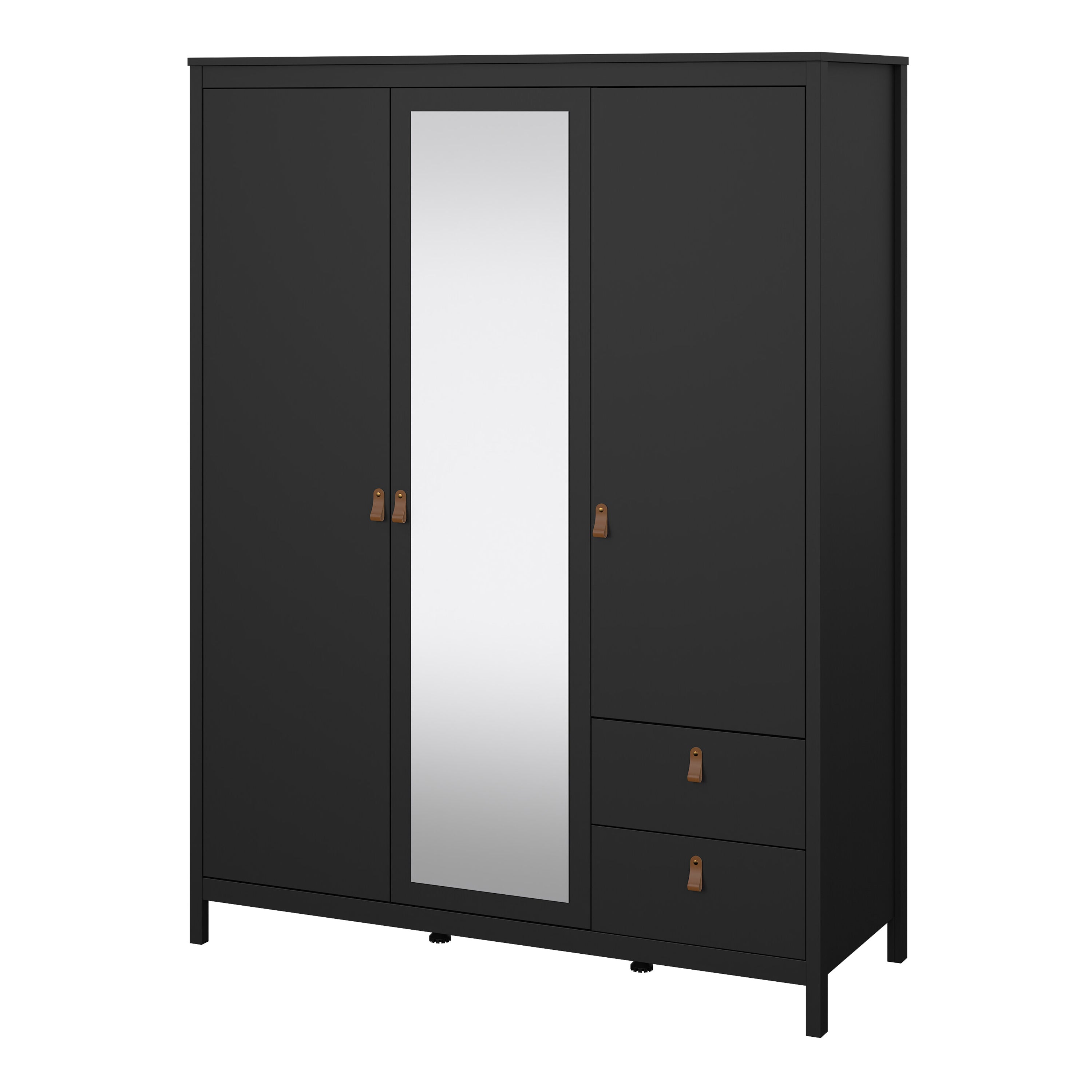 Barcelona Wardrobe with 2 Doors 1 Mirror Door 2 Drawers in Matt Black – FTG, view 3