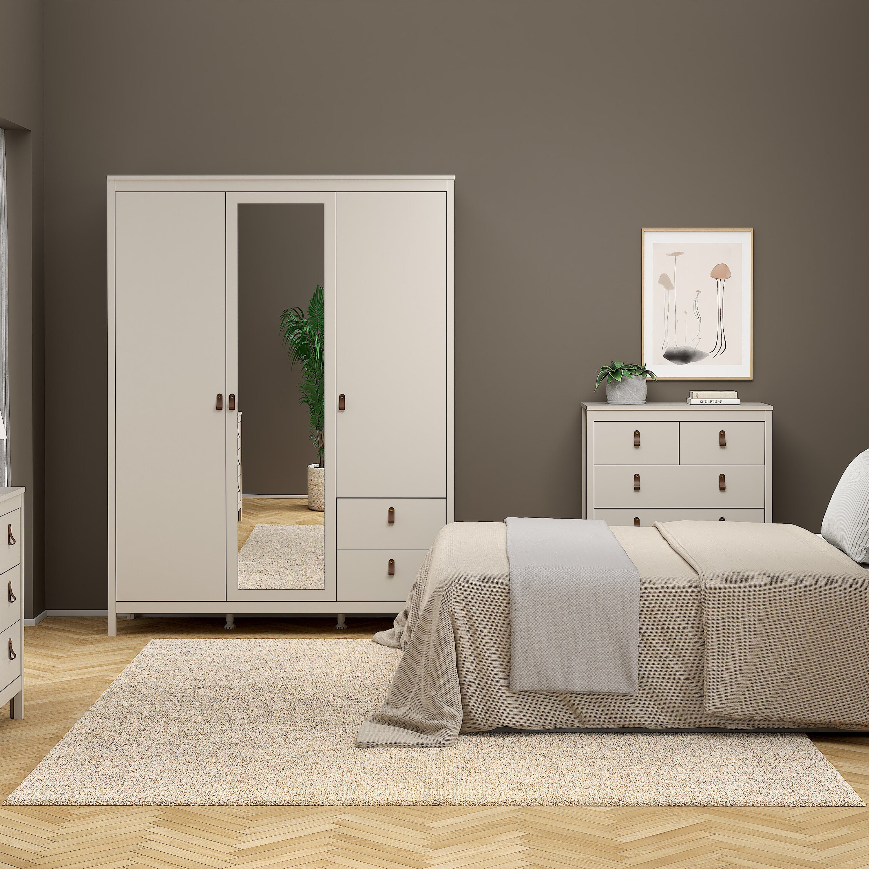 Barcelona Wardrobe with 2 Doors + 1 Mirror Door + 2 Drawers in Cashmere – FTG, view 8