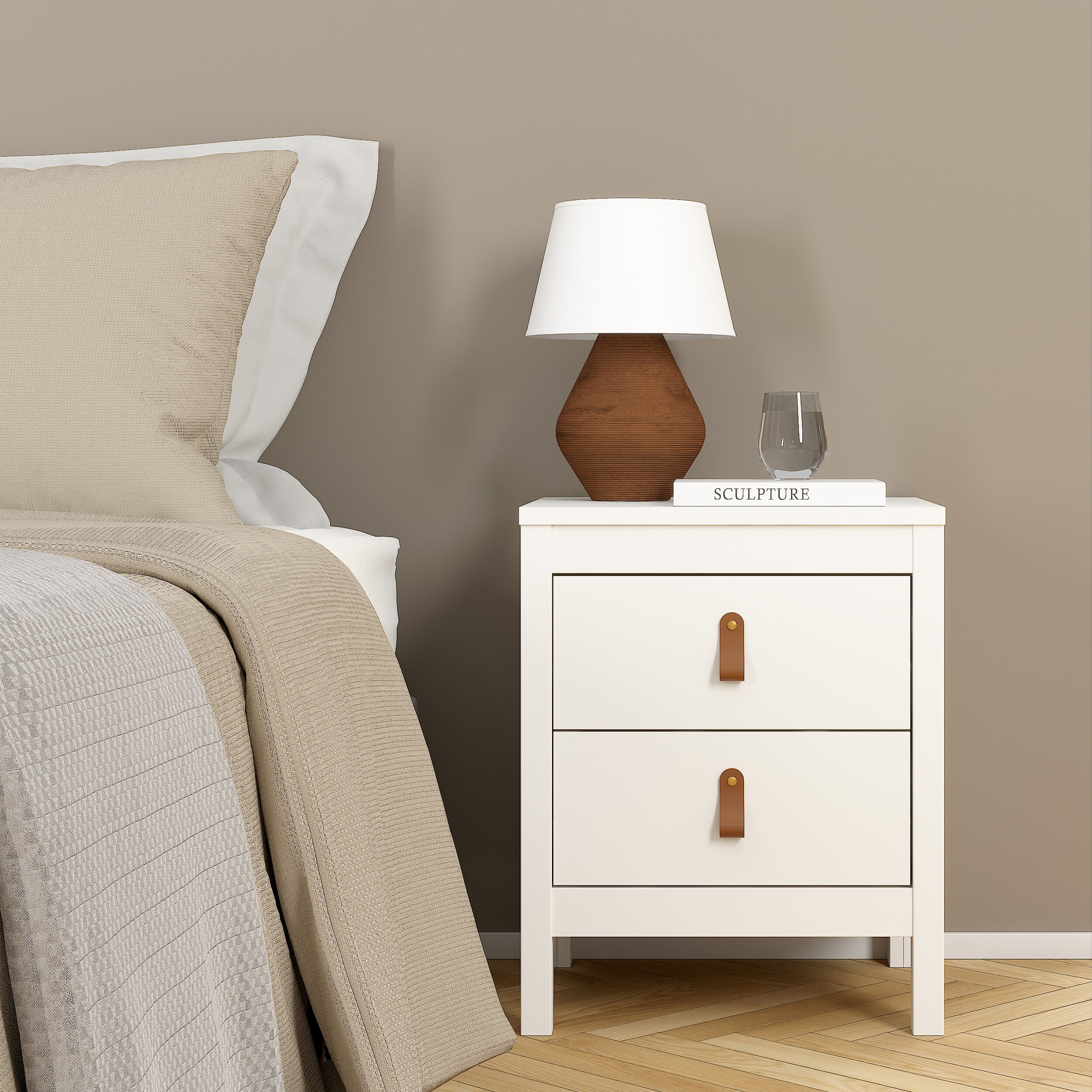 Barcelona Bedside Table 2 Drawers in White – FTG, view 8