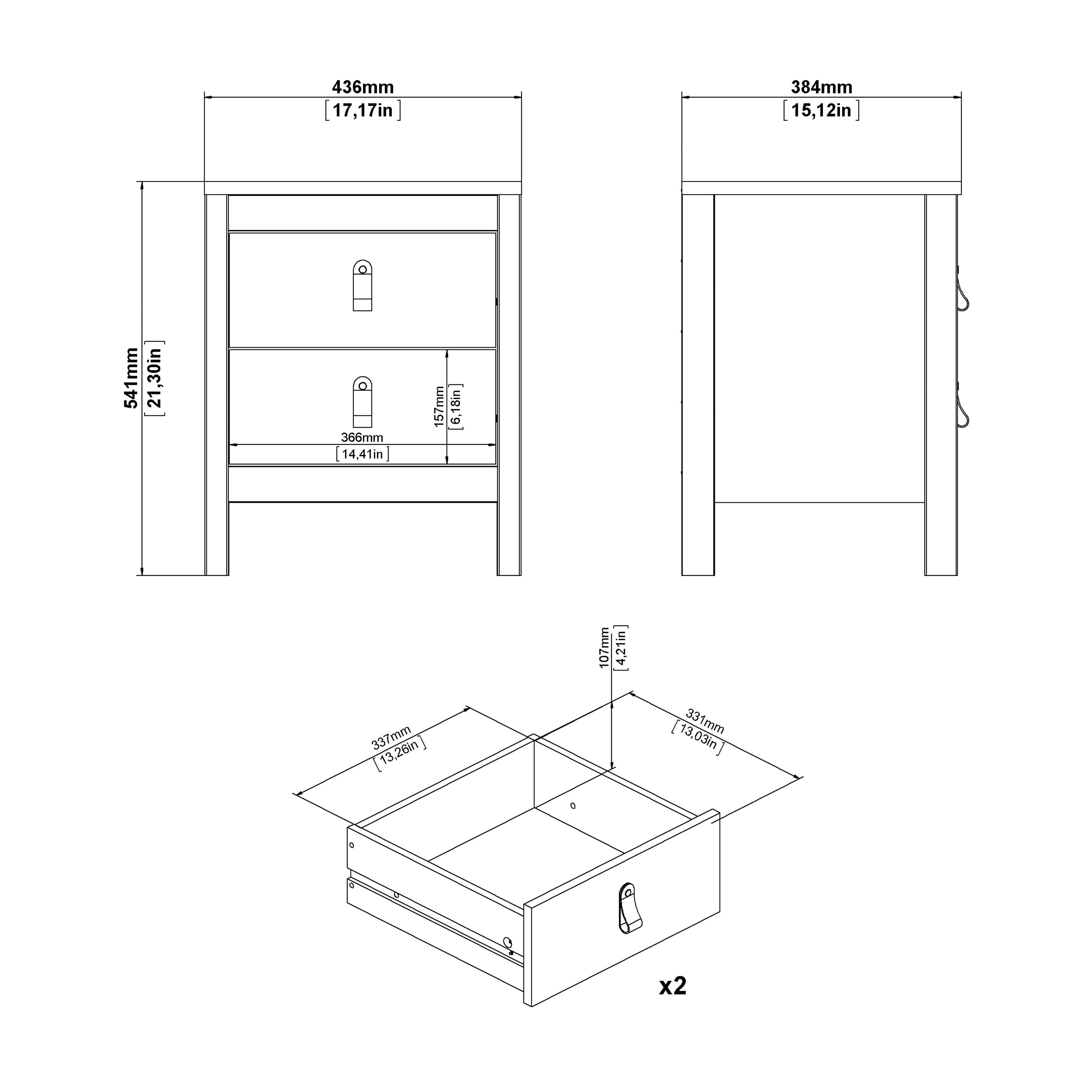 Barcelona Bedside Table 2 Drawers in Matt Black – FTG, view 11