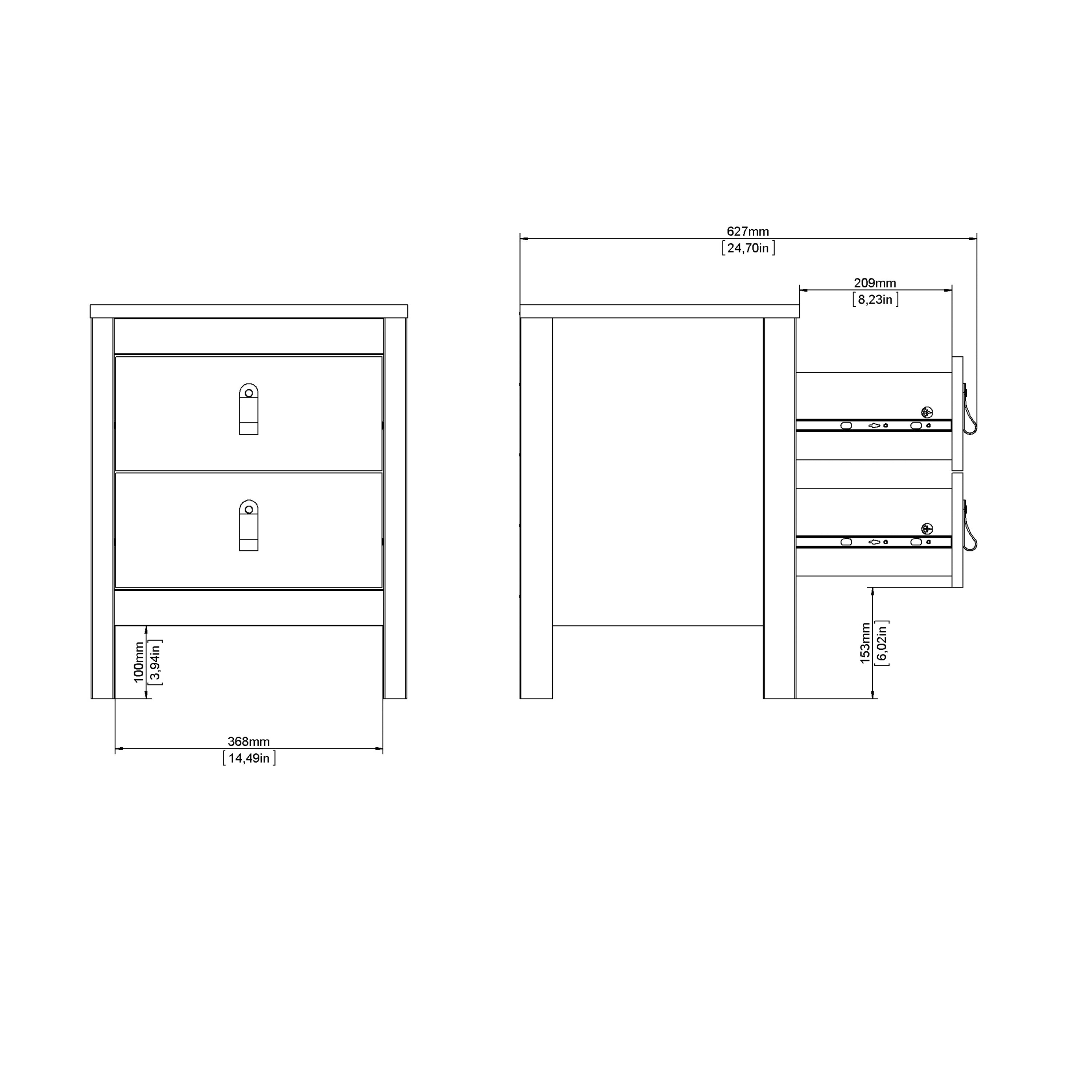 Barcelona Bedside Table 2 Drawers in Matt Black – FTG, view 12