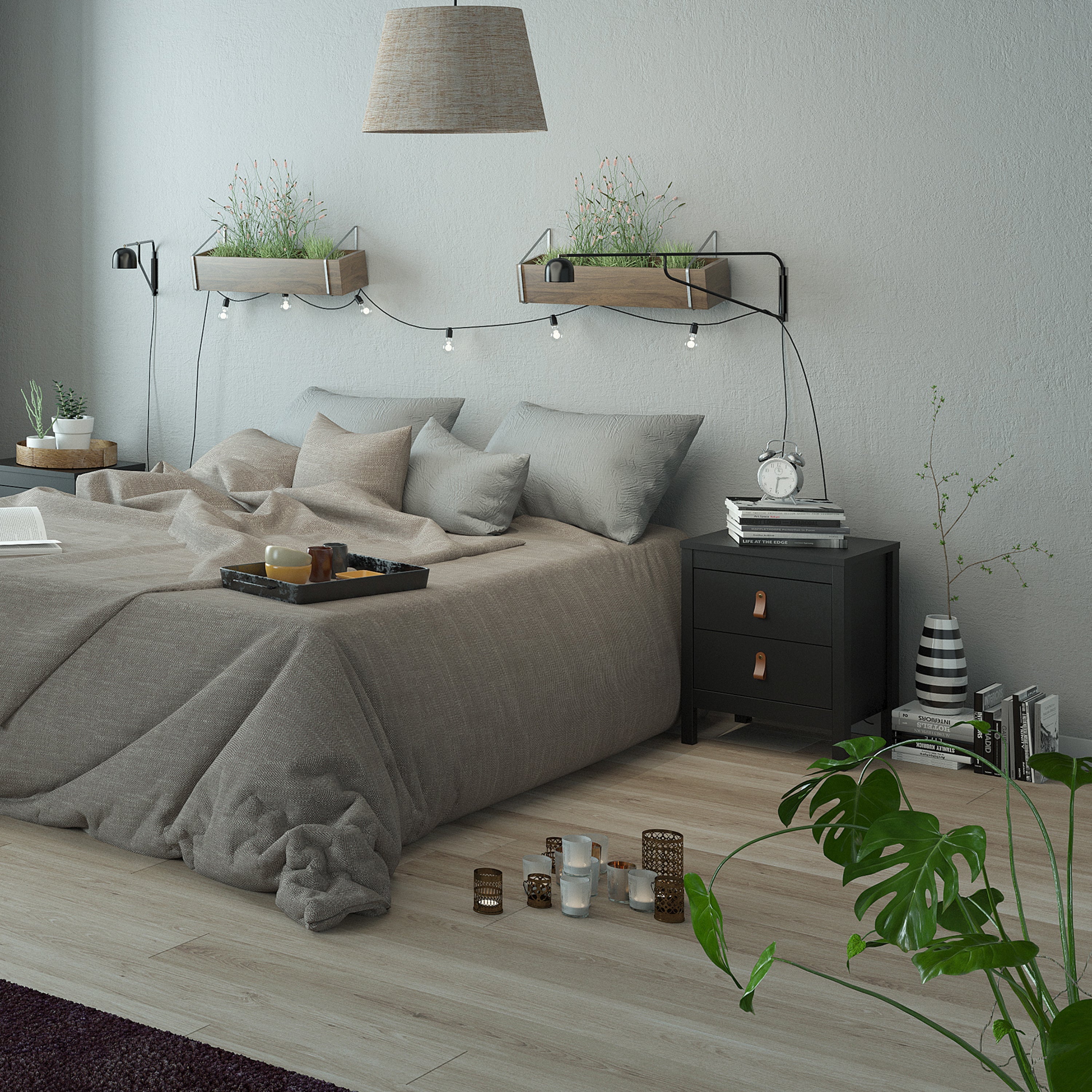 Barcelona Bedside Table 2 Drawers in Matt Black – FTG, view 5