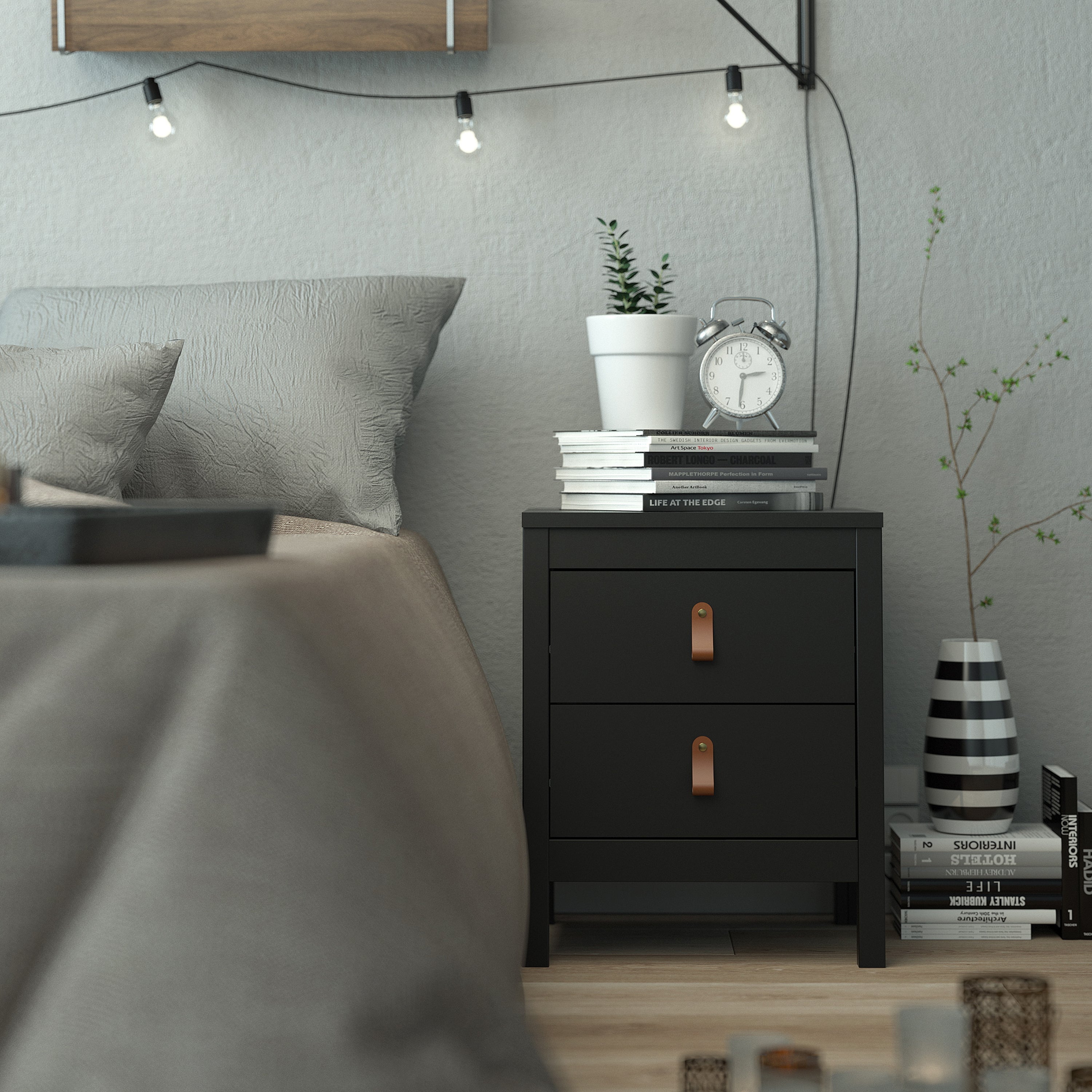 Barcelona Bedside Table 2 Drawers in Matt Black – FTG, view 7
