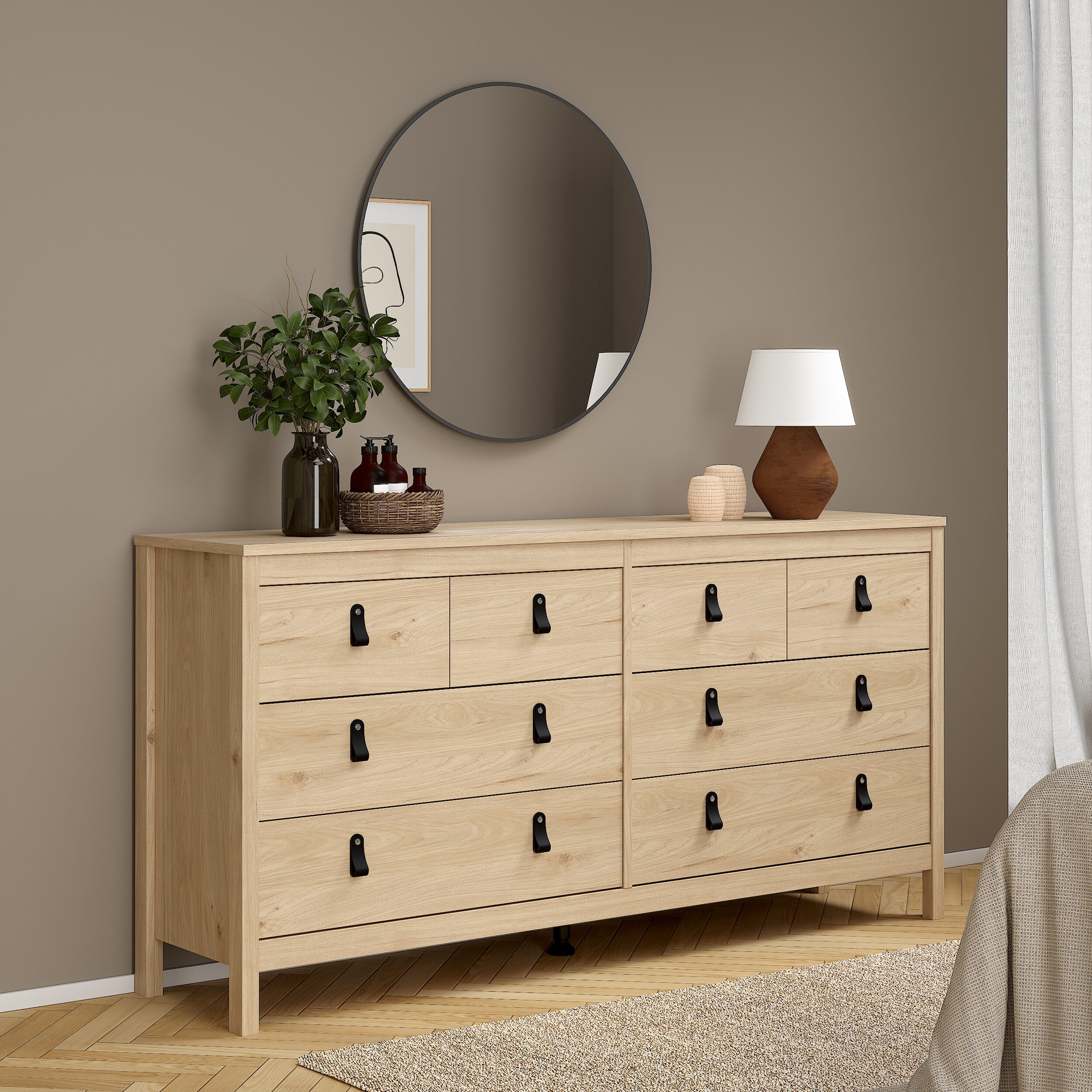 Barcelona Double Dresser 4+4 Drawers in Jackson Hickory Oak – FTG, view 7