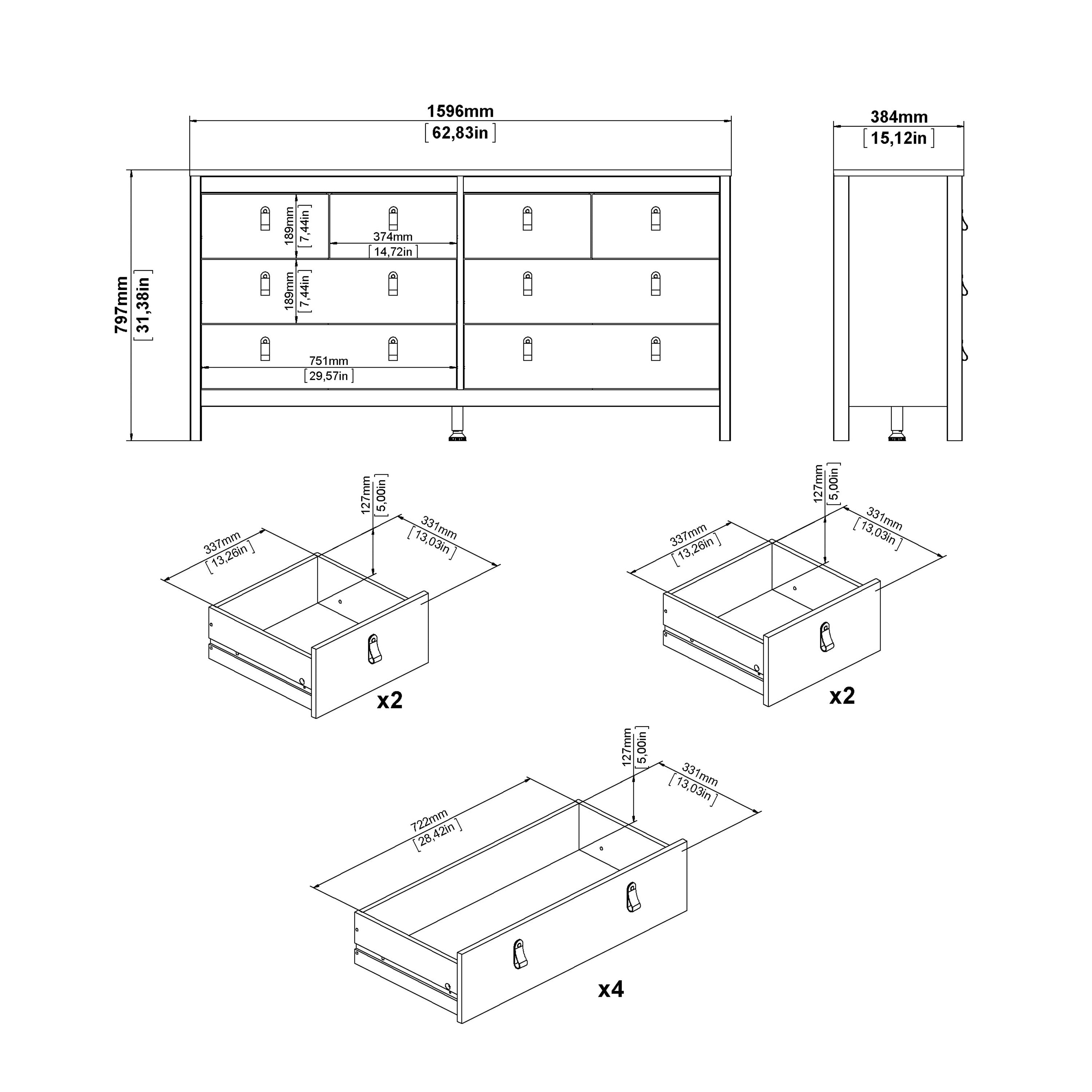 Barcelona Double Dresser 4+4 Drawers in Cashmere – FTG, view 12