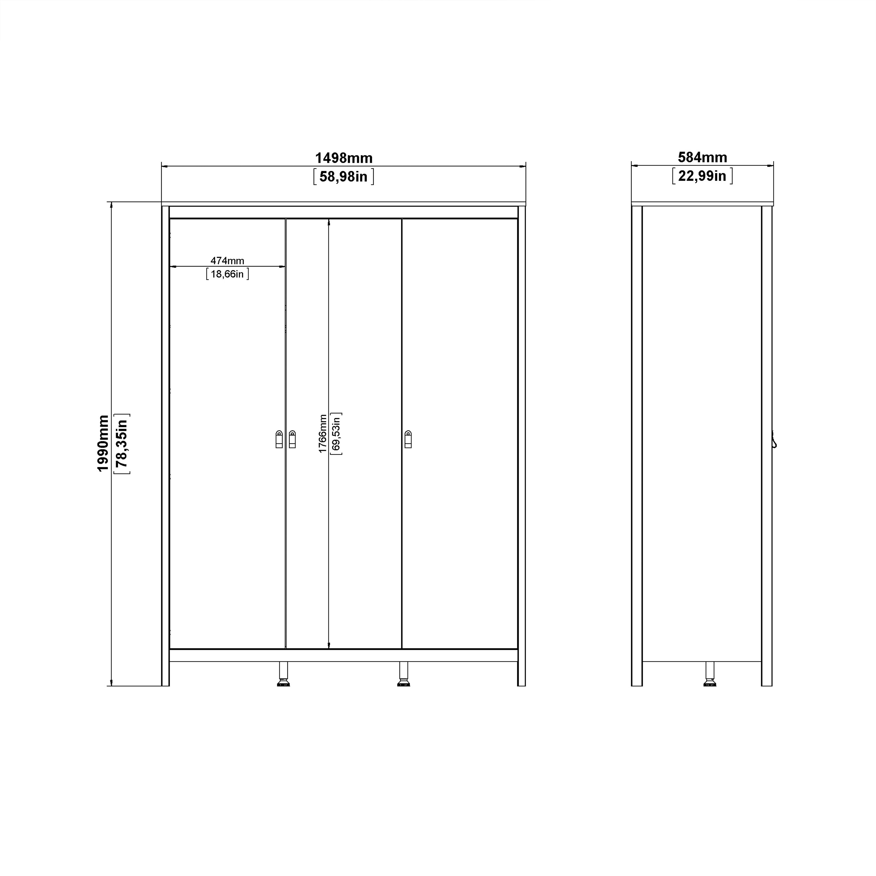 Barcelona Wardrobe with 3 Doors in Matt Black – FTG, view 10