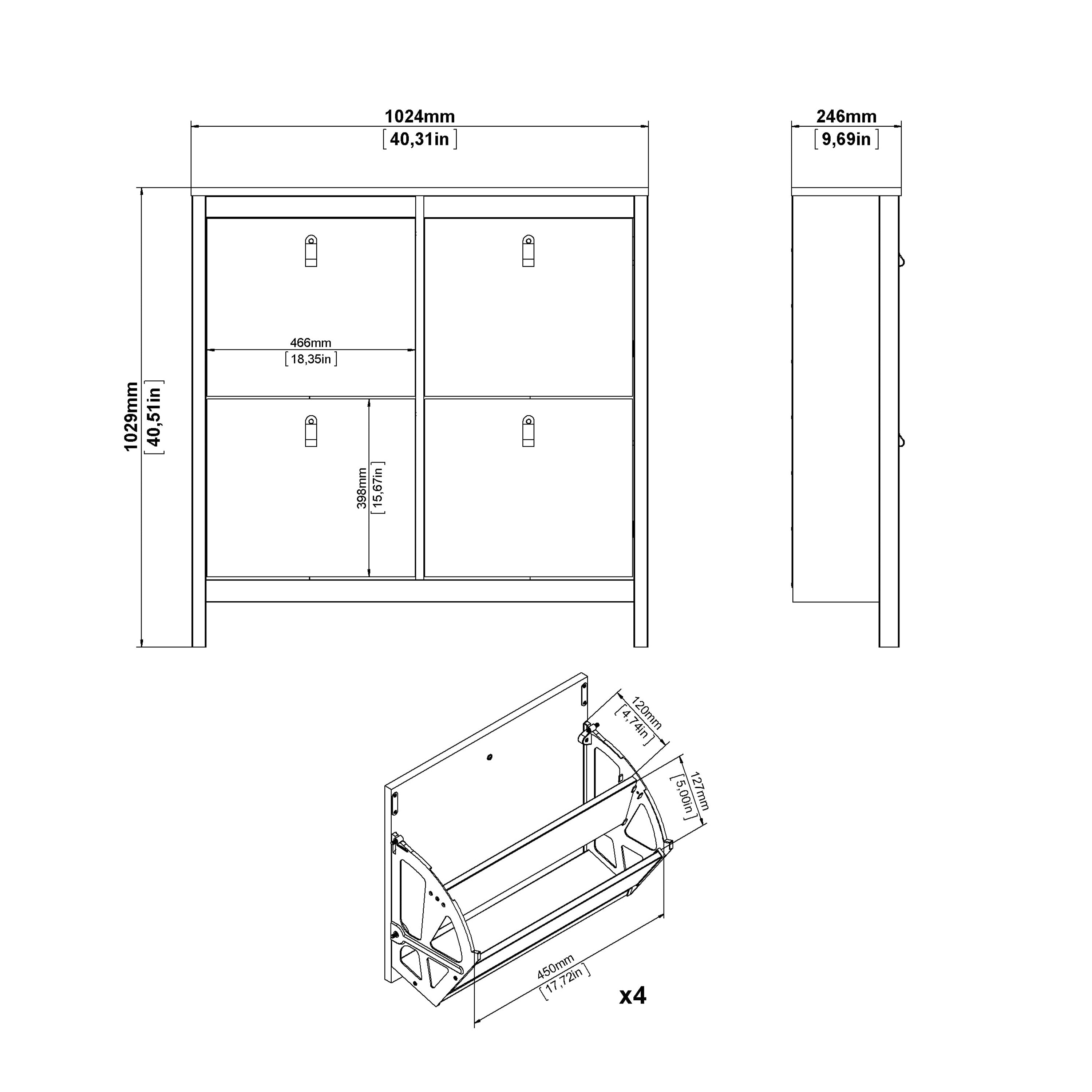 Barcelona Shoe Cabinet 4 Flip Down Doors in White – FTG, view 12