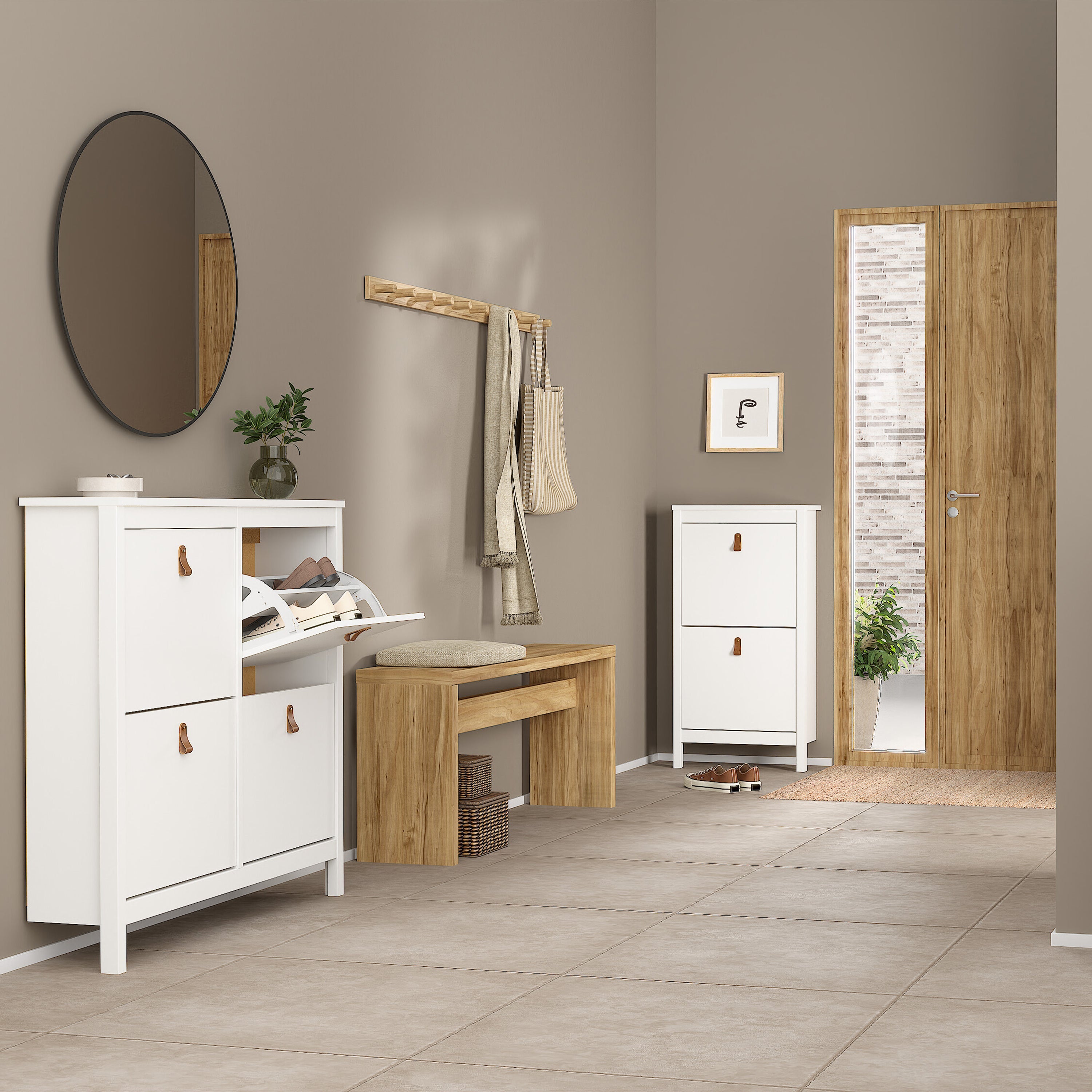 Barcelona Shoe Cabinet 4 Flip Down Doors in White – FTG, view 6