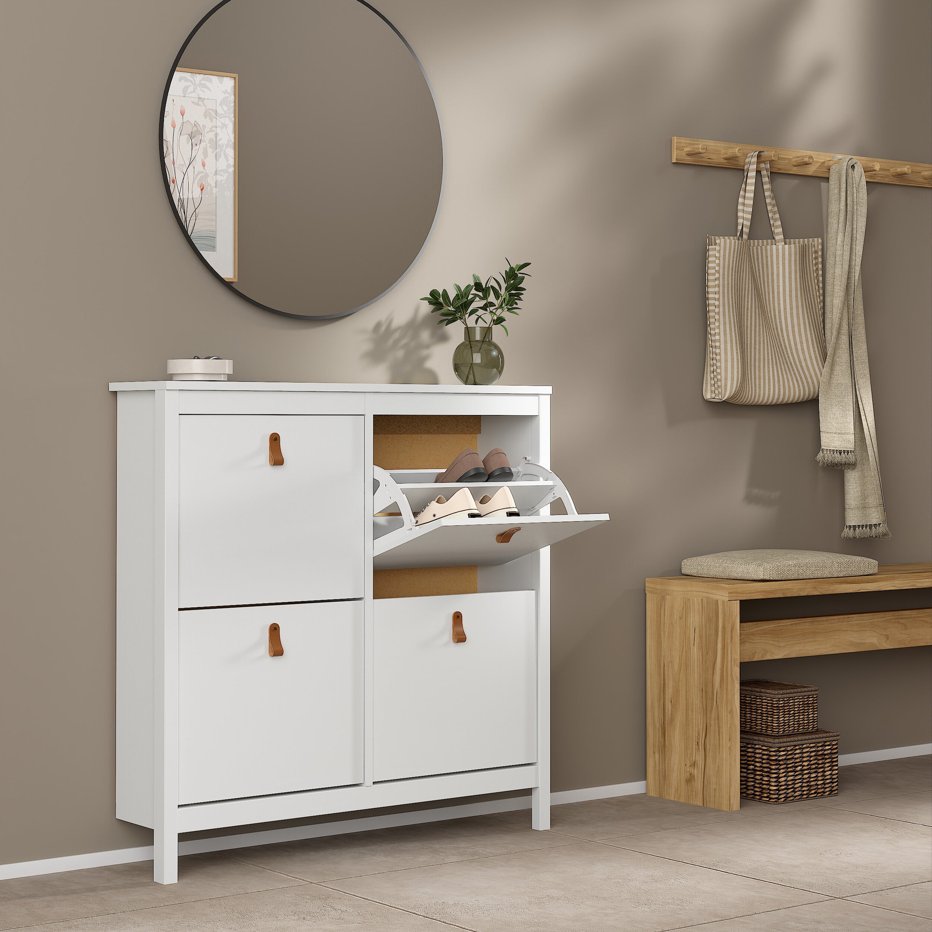 Barcelona Shoe Cabinet 4 Flip Down Doors in White – FTG, view 8