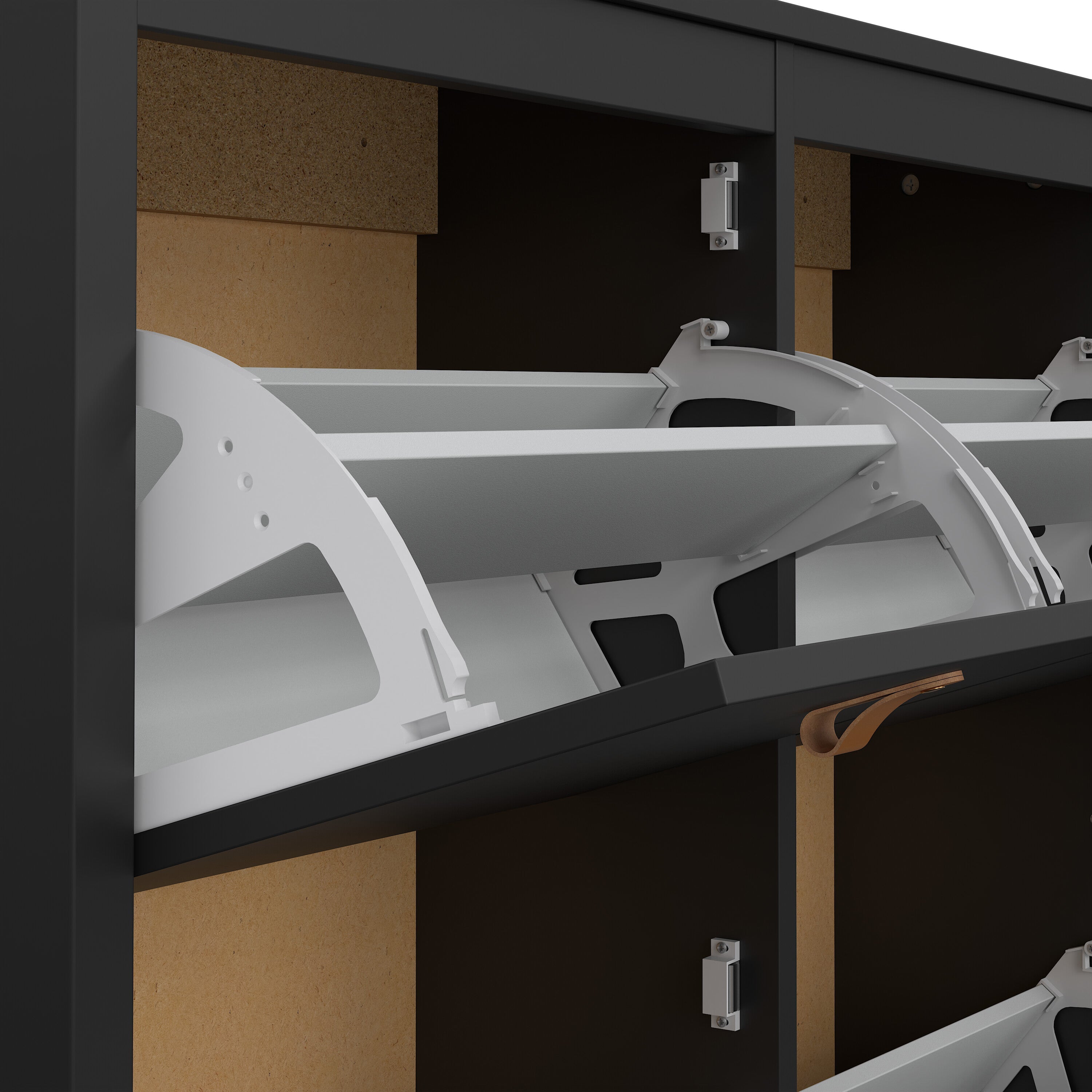 Barcelona Shoe Cabinet 4 Flip Down Doors in Matt Black – FTG, view 10