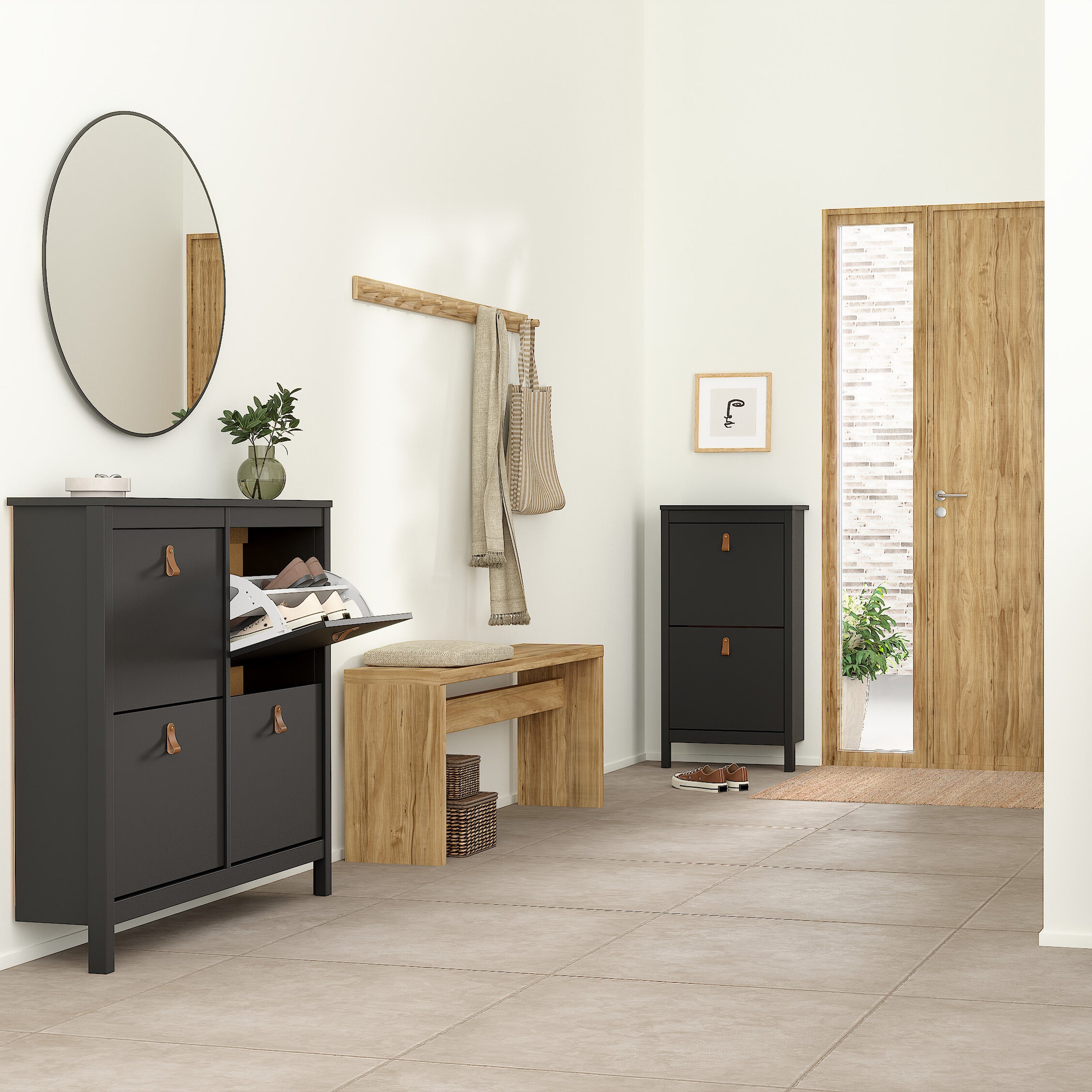 Barcelona Shoe Cabinet 4 Flip Down Doors in Matt Black – FTG, view 6
