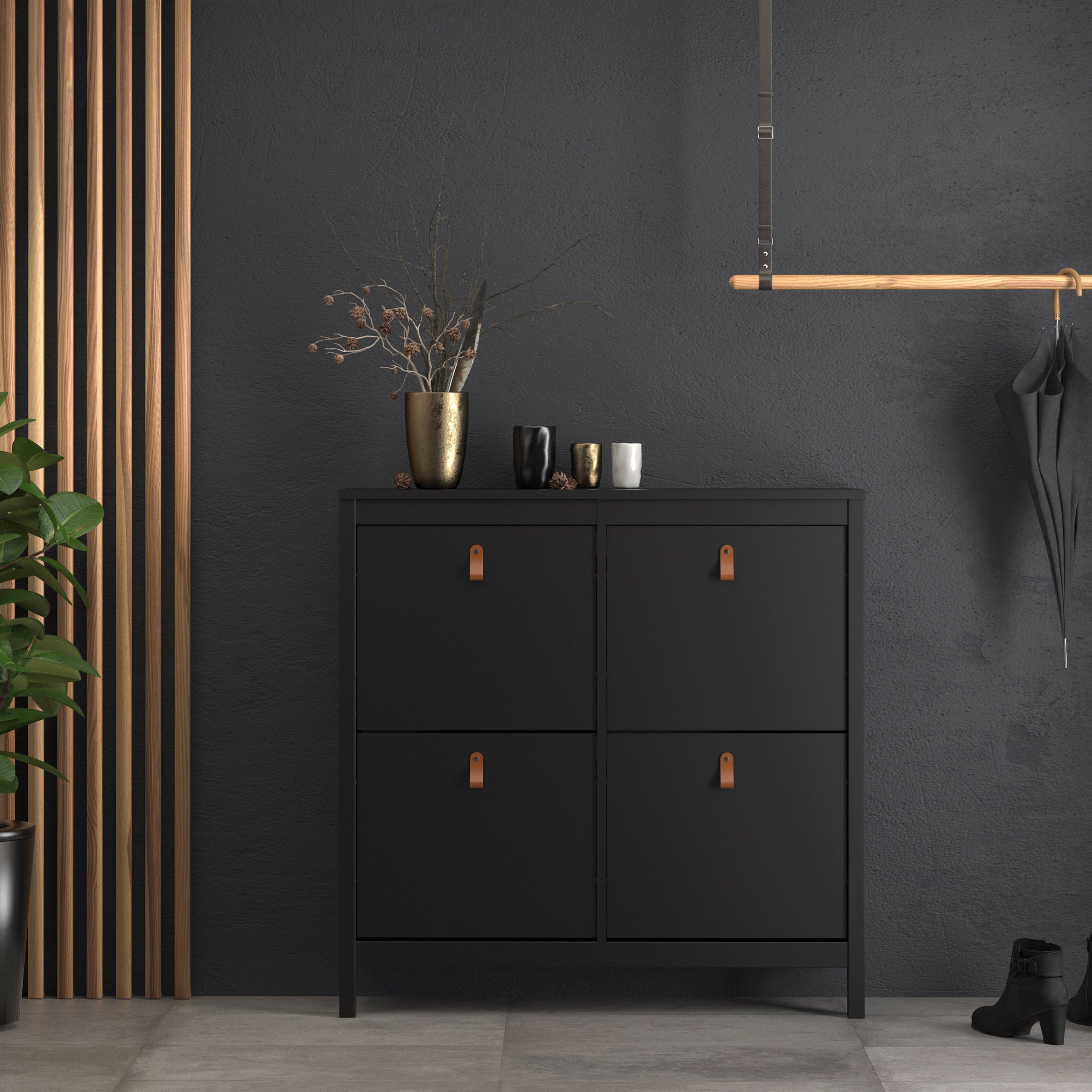 Barcelona Shoe Cabinet 4 Flip Down Doors in Matt Black – FTG, view 8