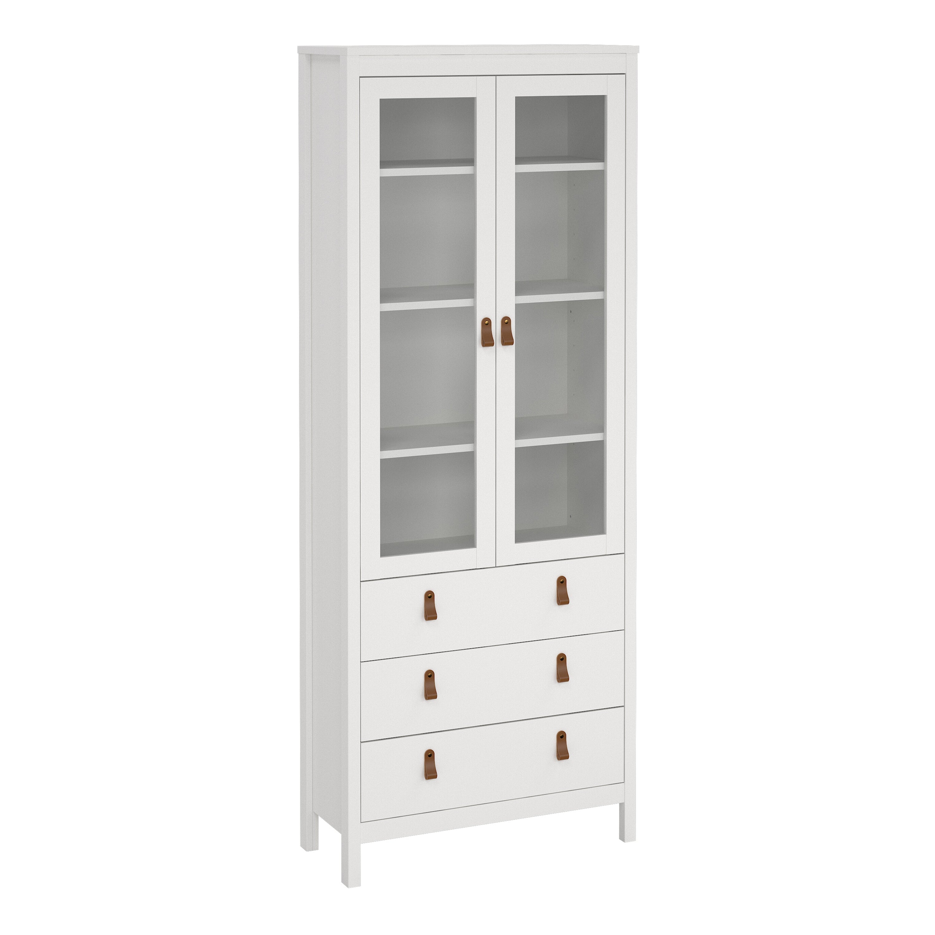 Barcelona China Cabinet 2 Glass Doors with 3 Drawers in White – FTG