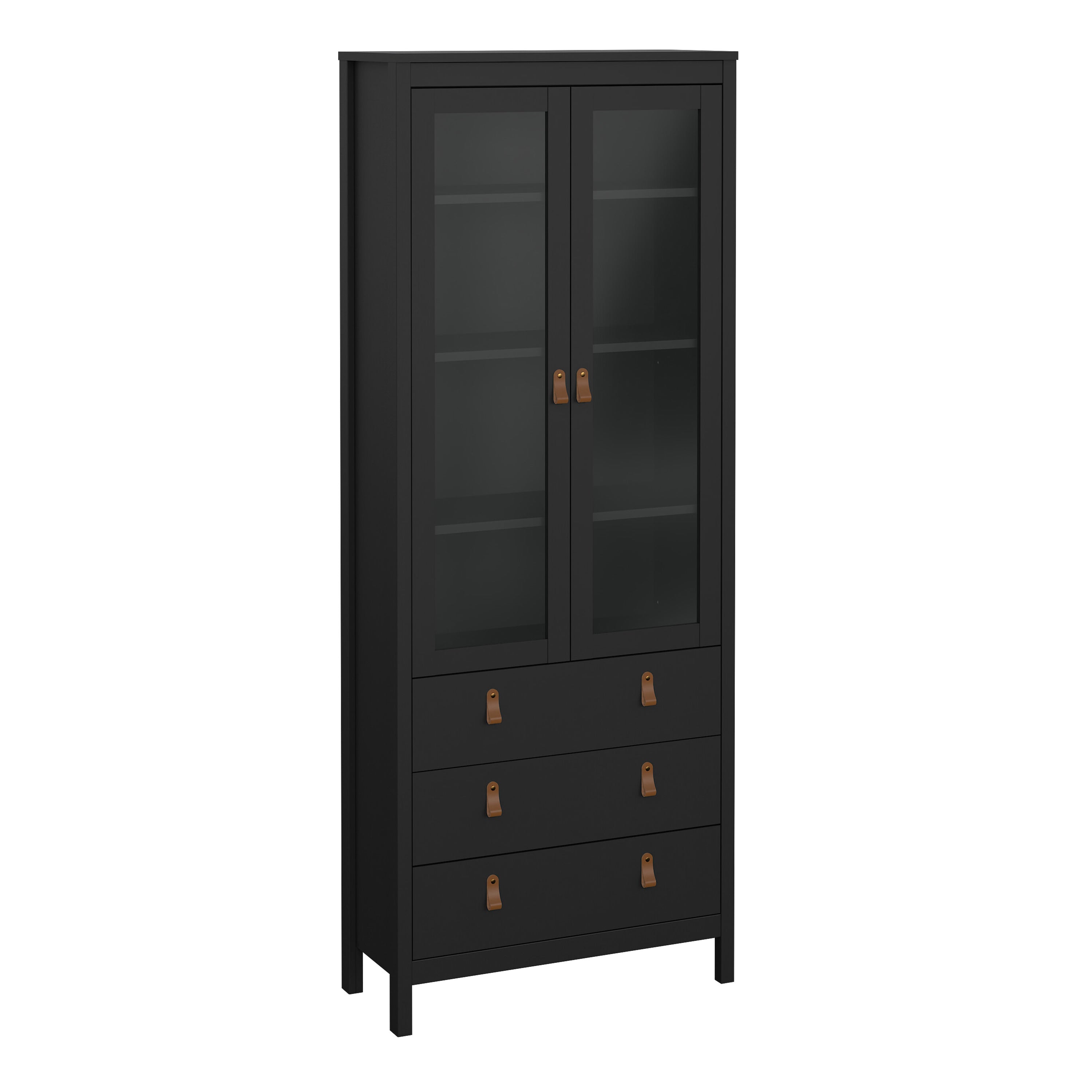 Barcelona China Cabinet 2 Glass Doors with 3 Drawers in Matt Black – FTG