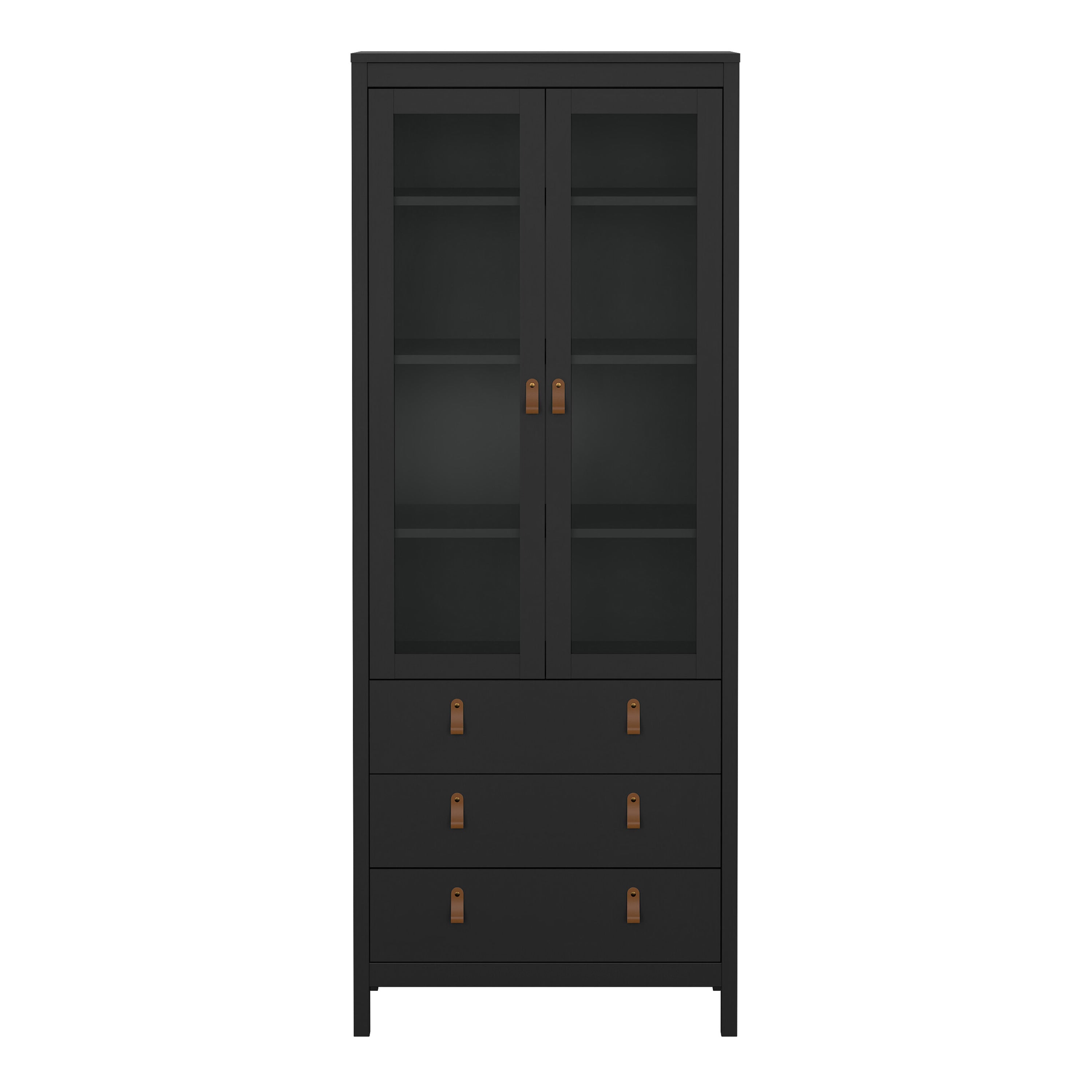 Barcelona China Cabinet 2 Glass Doors with 3 Drawers in Matt Black – FTG, view 2