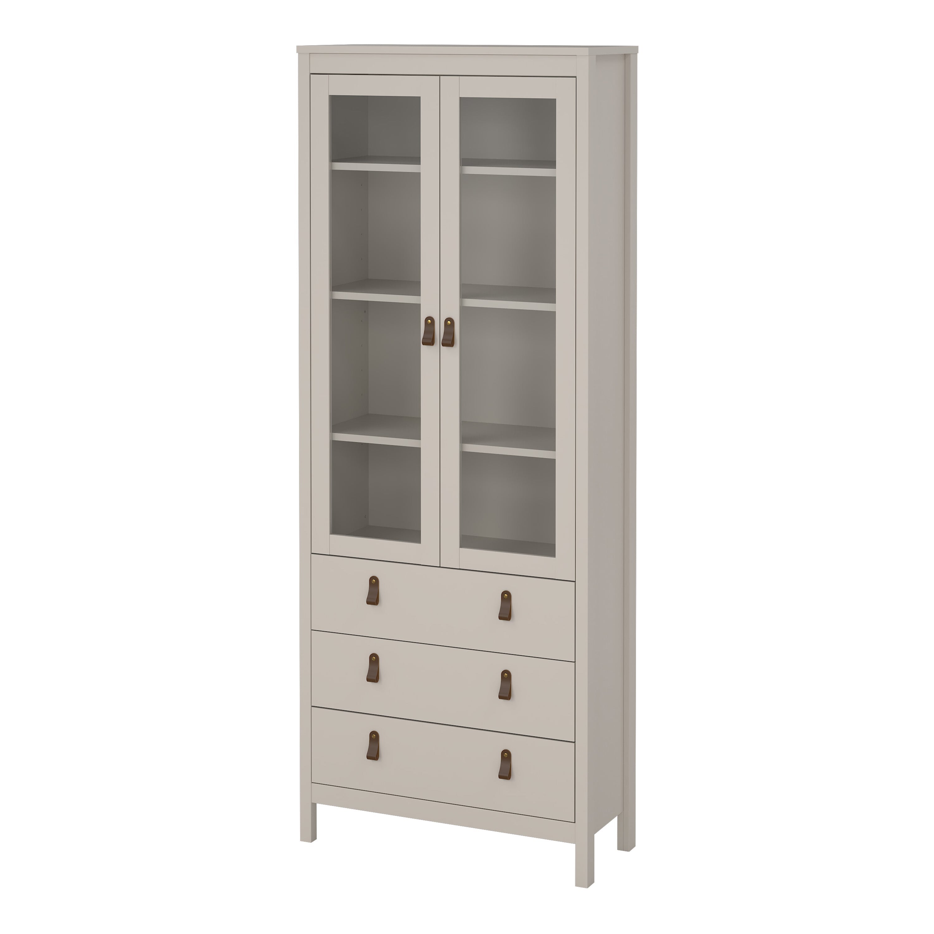 Barcelona China Cabinet 2 Glass Doors with 3 Drawers in Cashmere – FTG, view 4