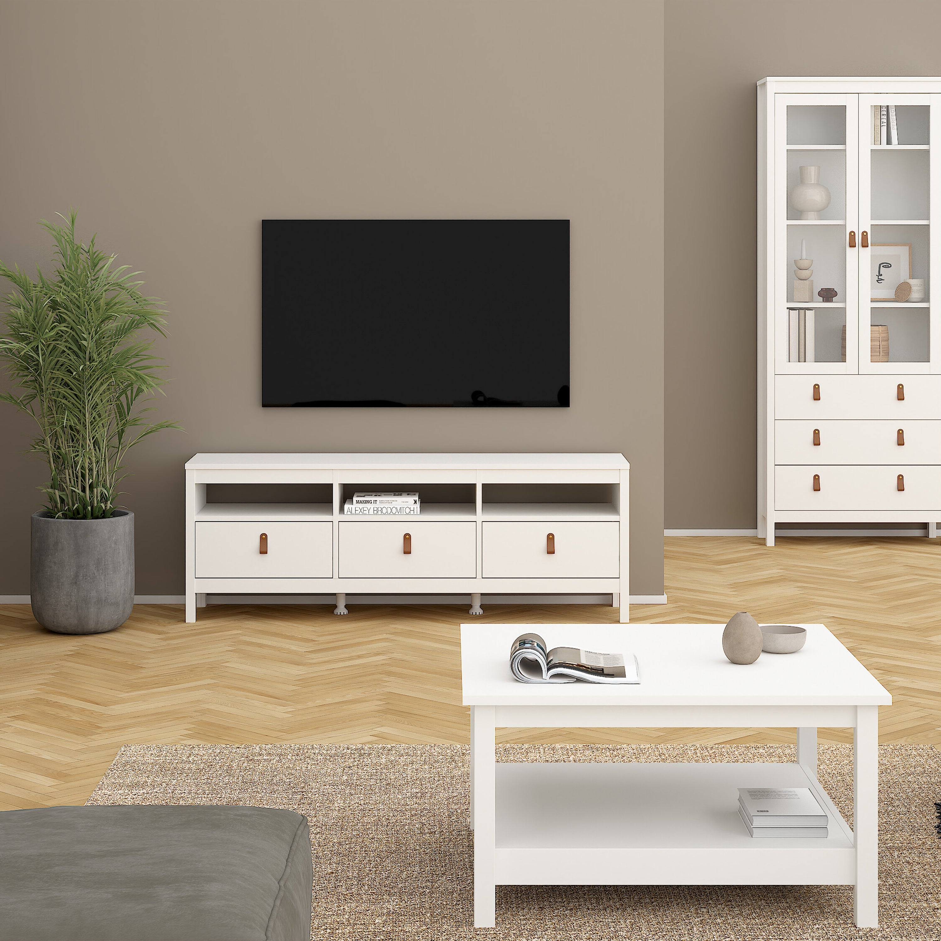 Barcelona Tv Unit 3 Drawers in White – FTG, view 5