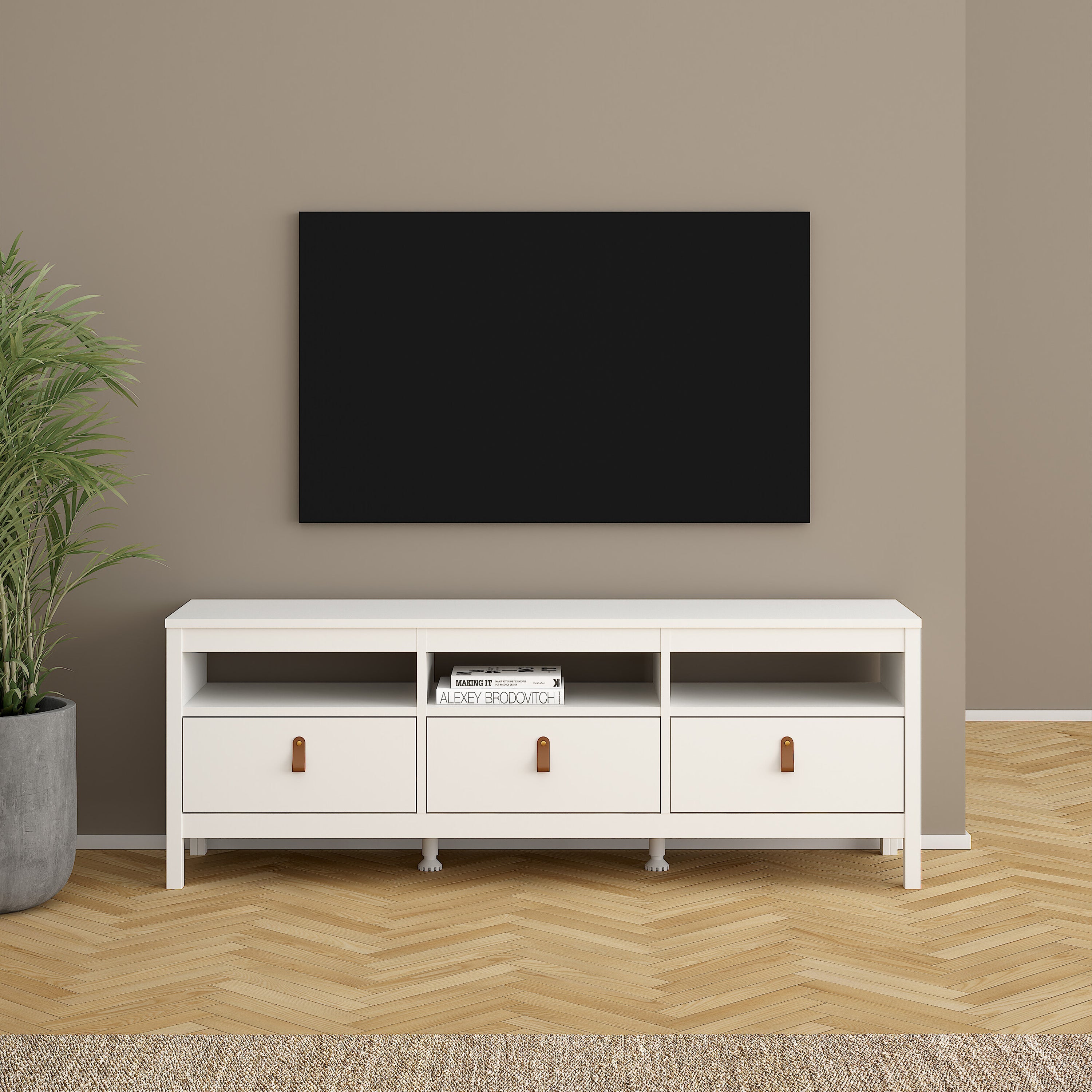Barcelona Tv Unit 3 Drawers in White – FTG, view 6