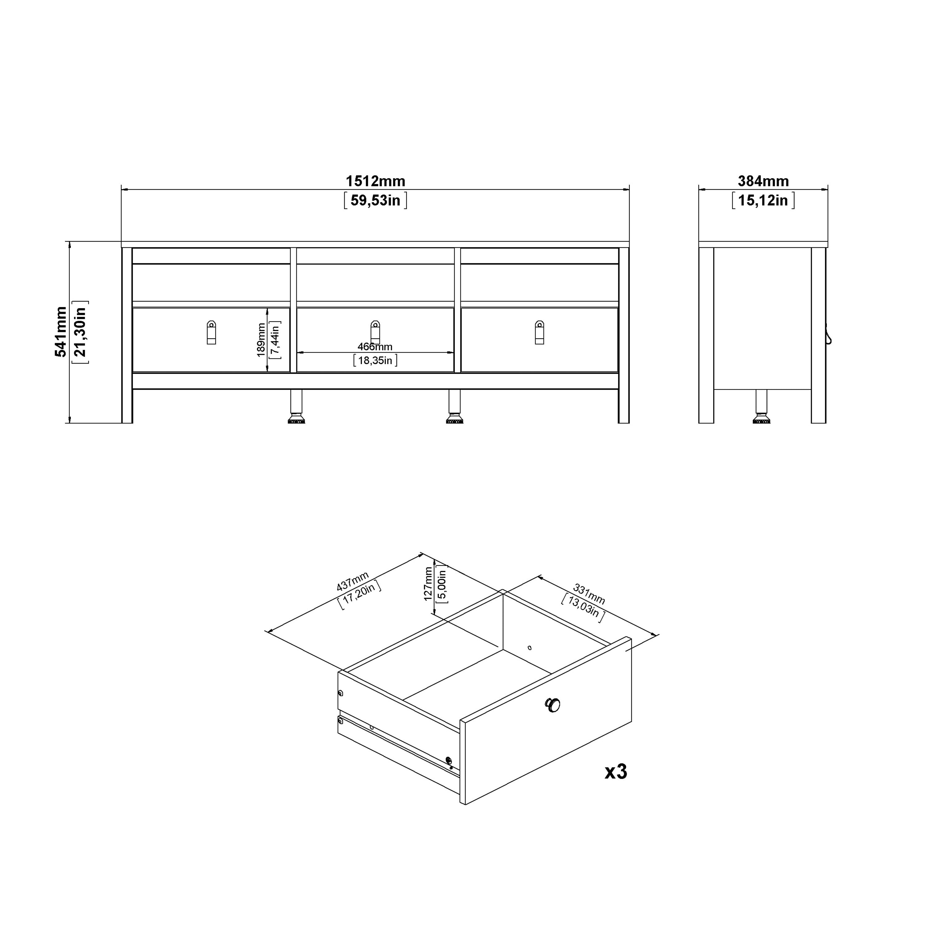 Barcelona Tv Unit 3 Drawers in White – FTG, view 9