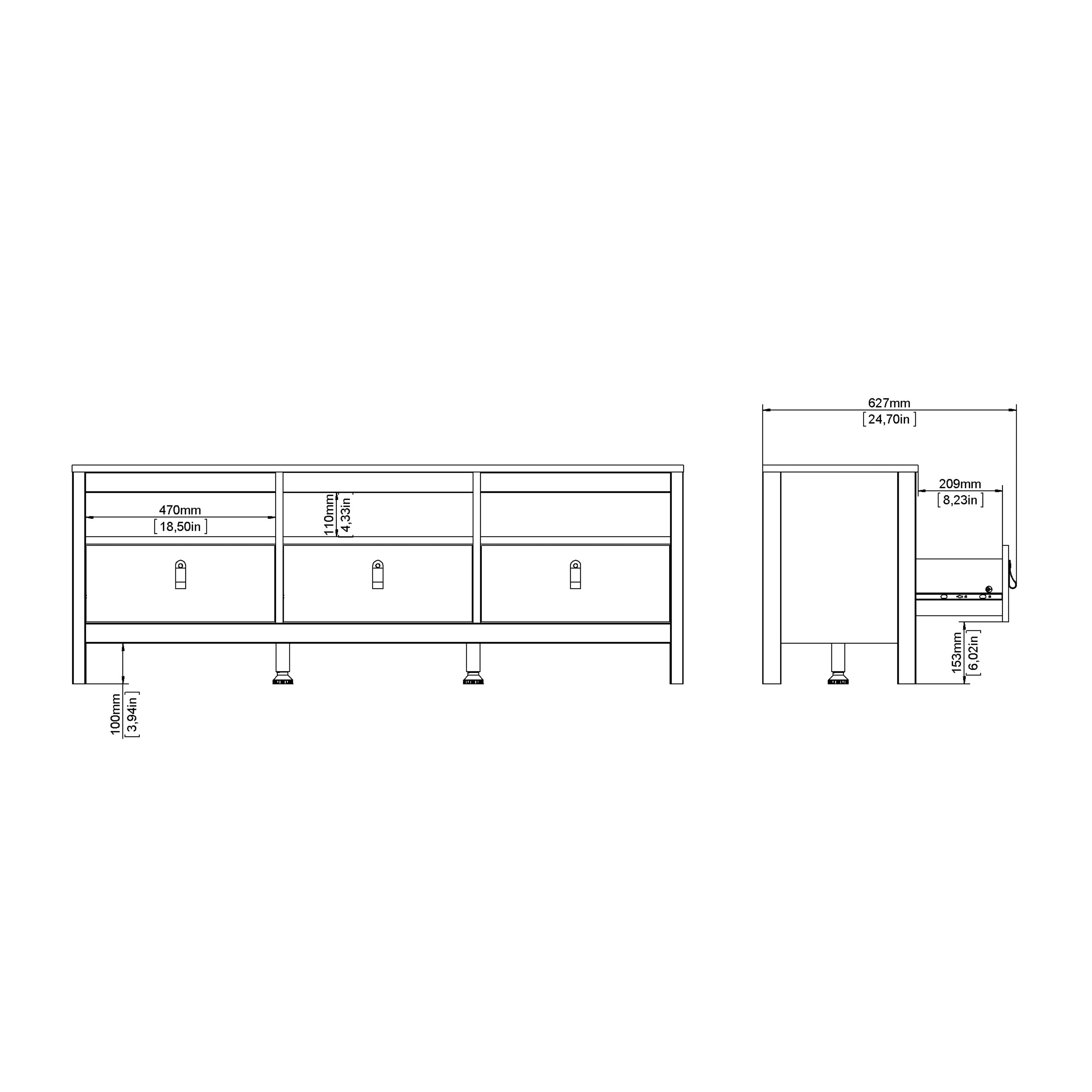 Barcelona TV Unit 3 Drawers in Matt Black – FTG, view 11