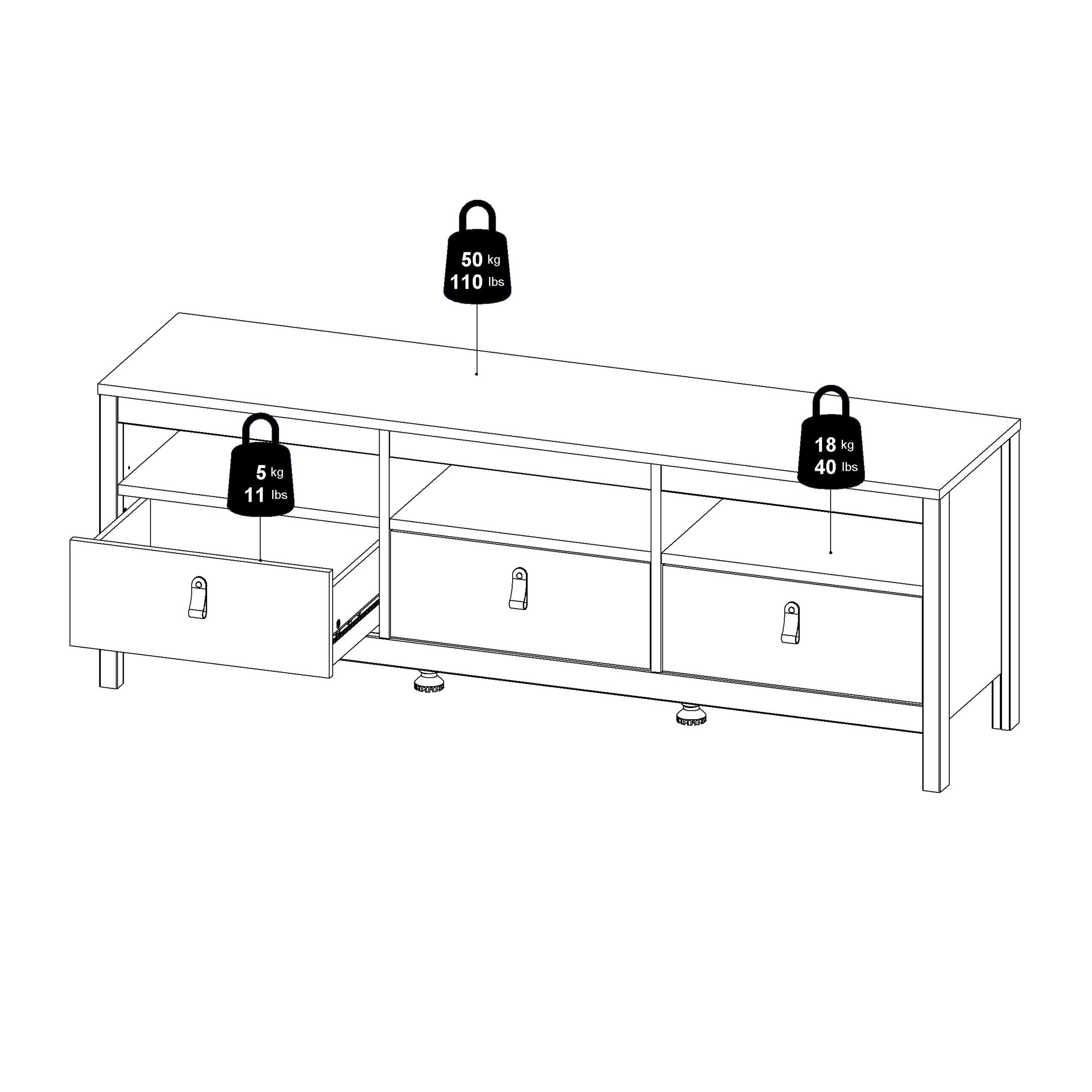 Barcelona TV Unit 3 Drawers in Matt Black – FTG, view 12