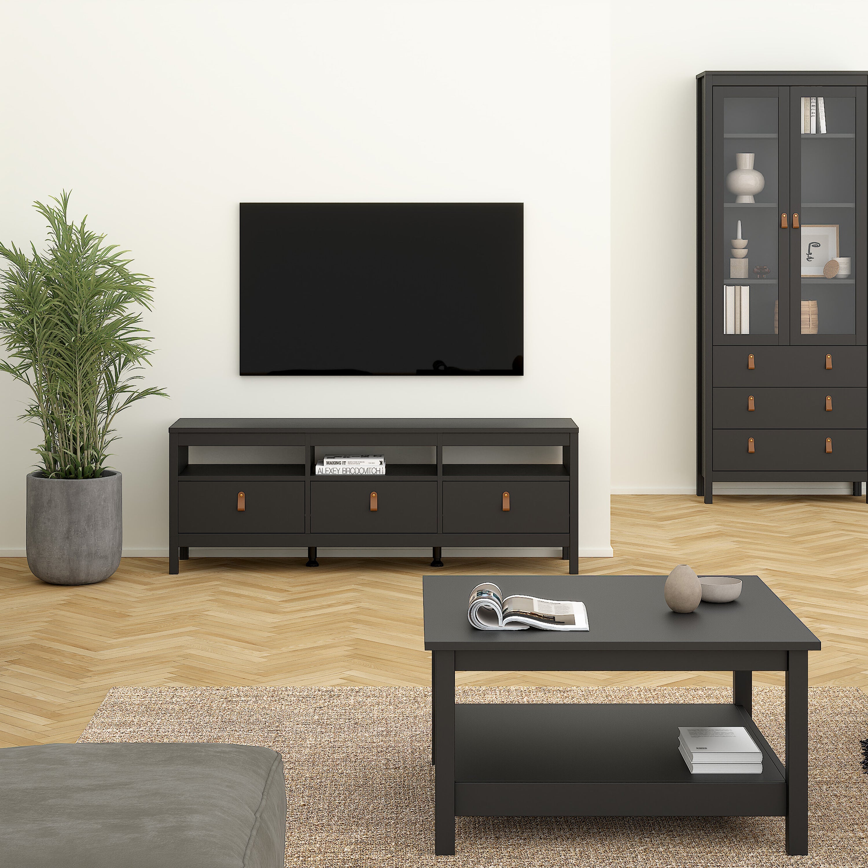 Barcelona TV Unit 3 Drawers in Matt Black – FTG, view 6