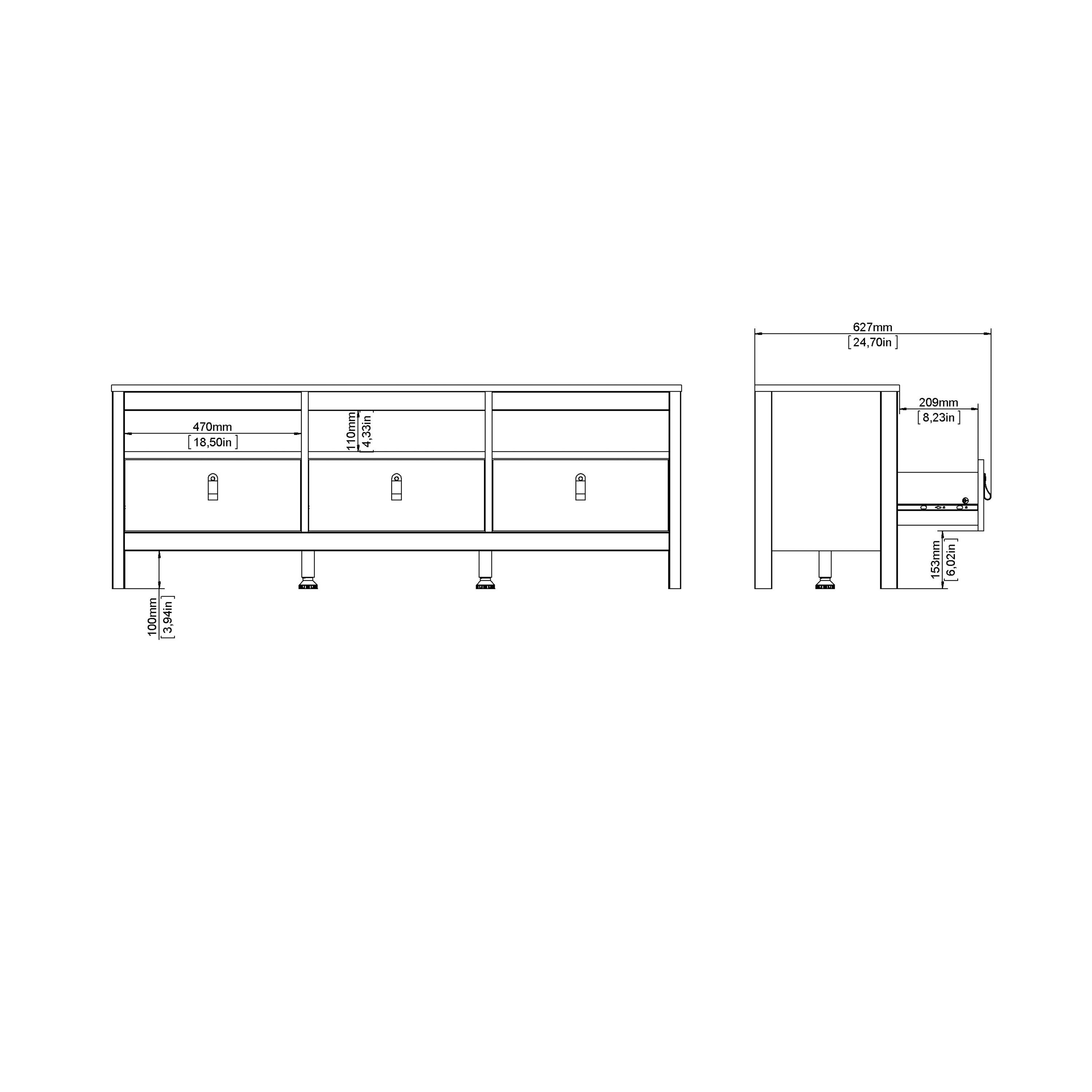Barcelona TV Unit 3 Drawers in Cashmere – FTG, view 12