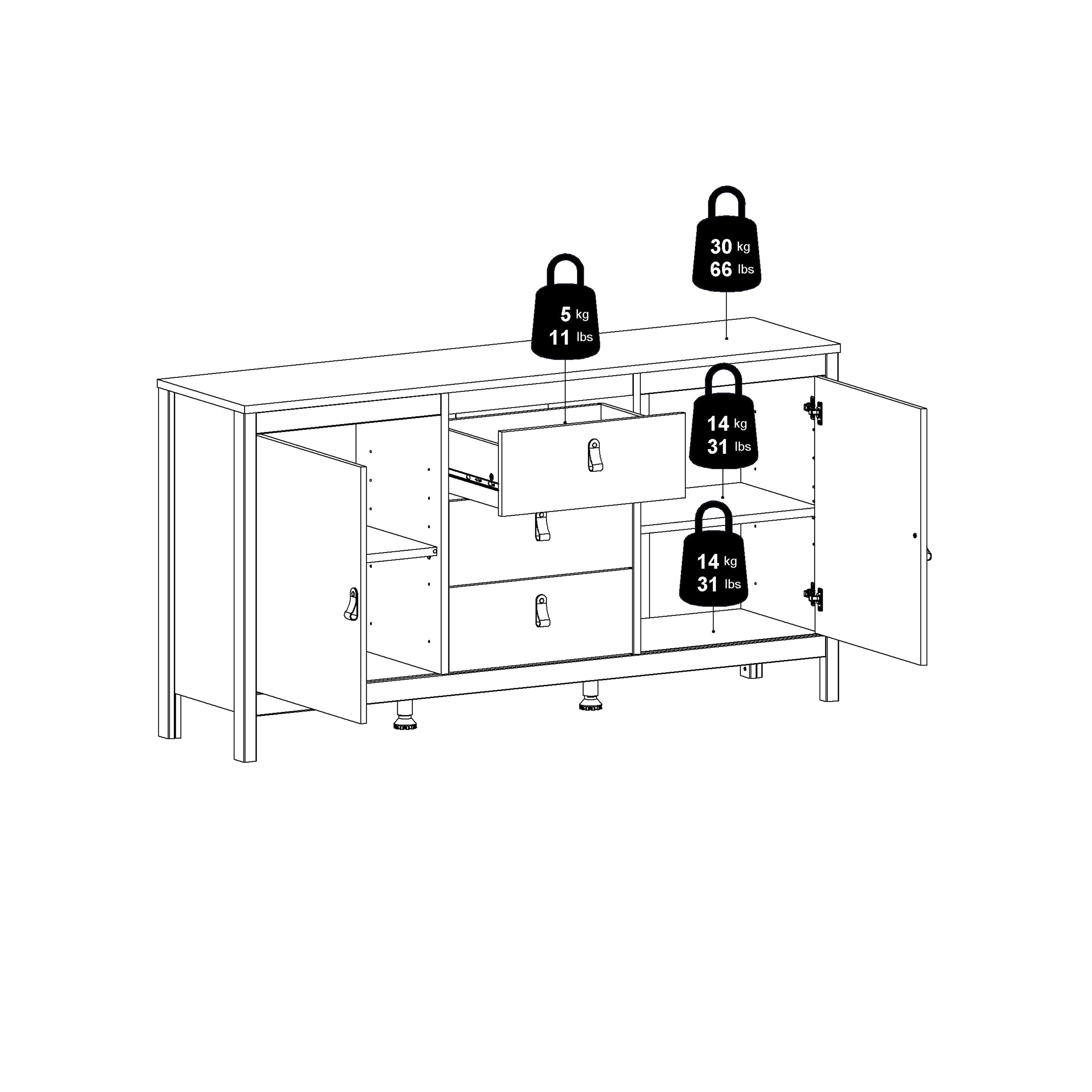 Barcelona Sideboard 2 Doors 3 Drawers in White – FTG, view 11