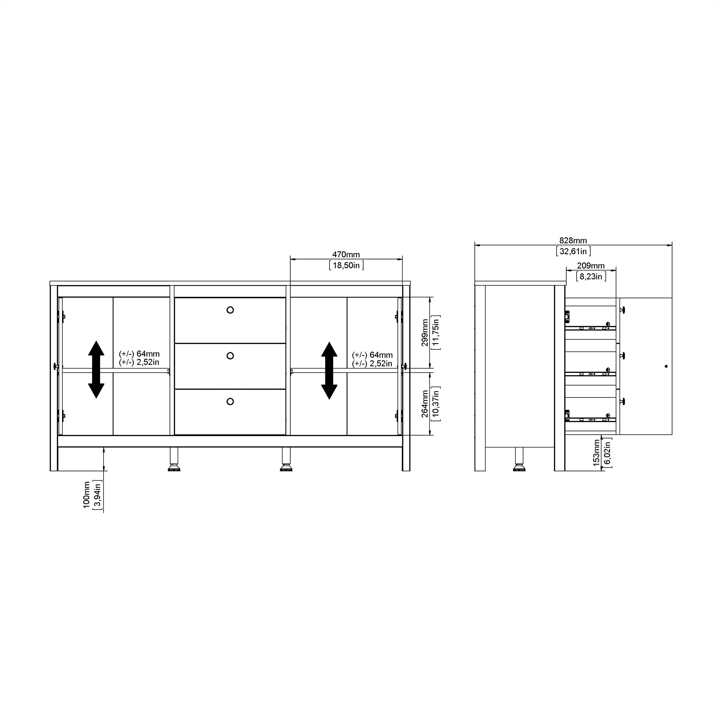 Barcelona Sideboard 2 Doors 3 Drawers in Matt Black – FTG, view 10