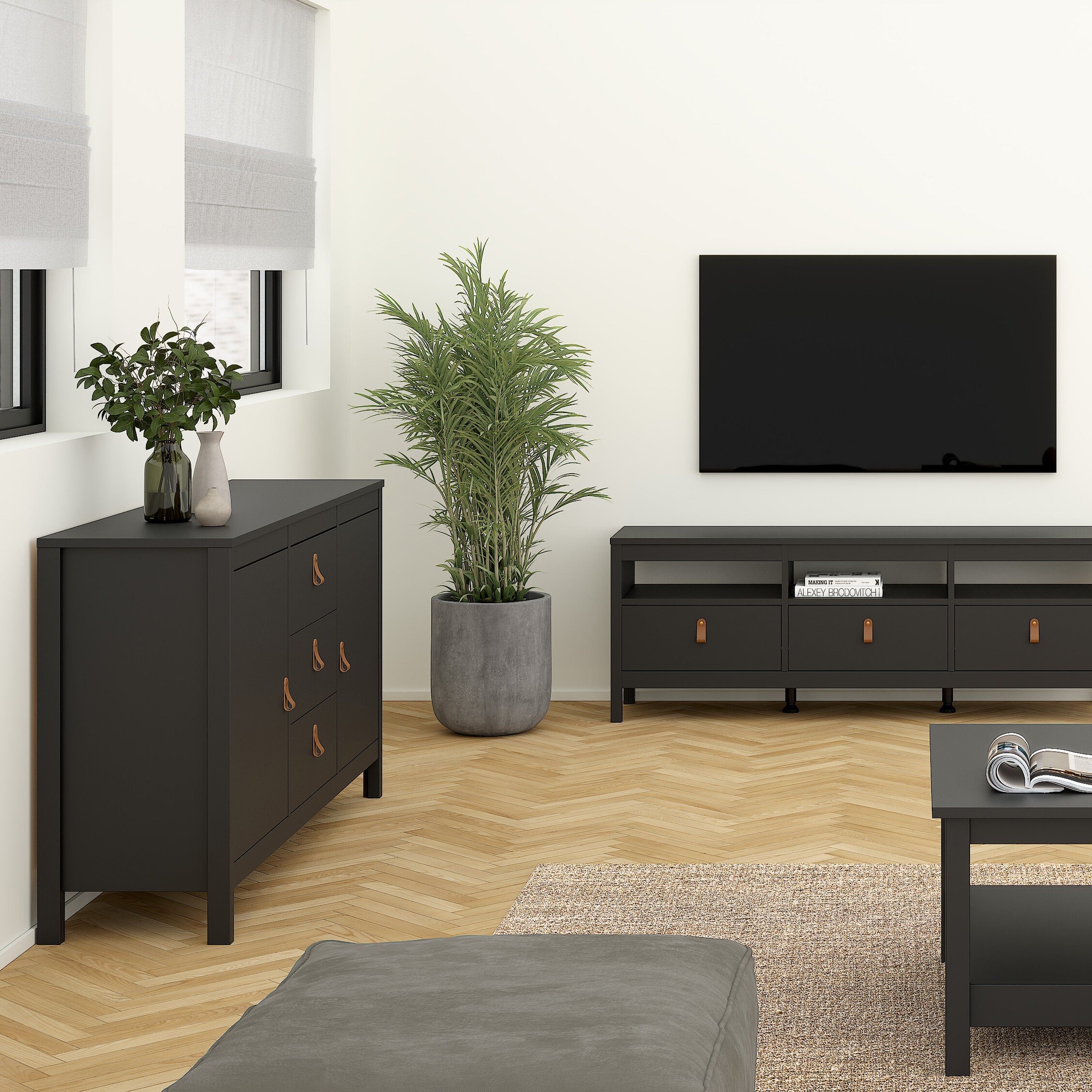Barcelona Sideboard 2 Doors 3 Drawers in Matt Black – FTG, view 6